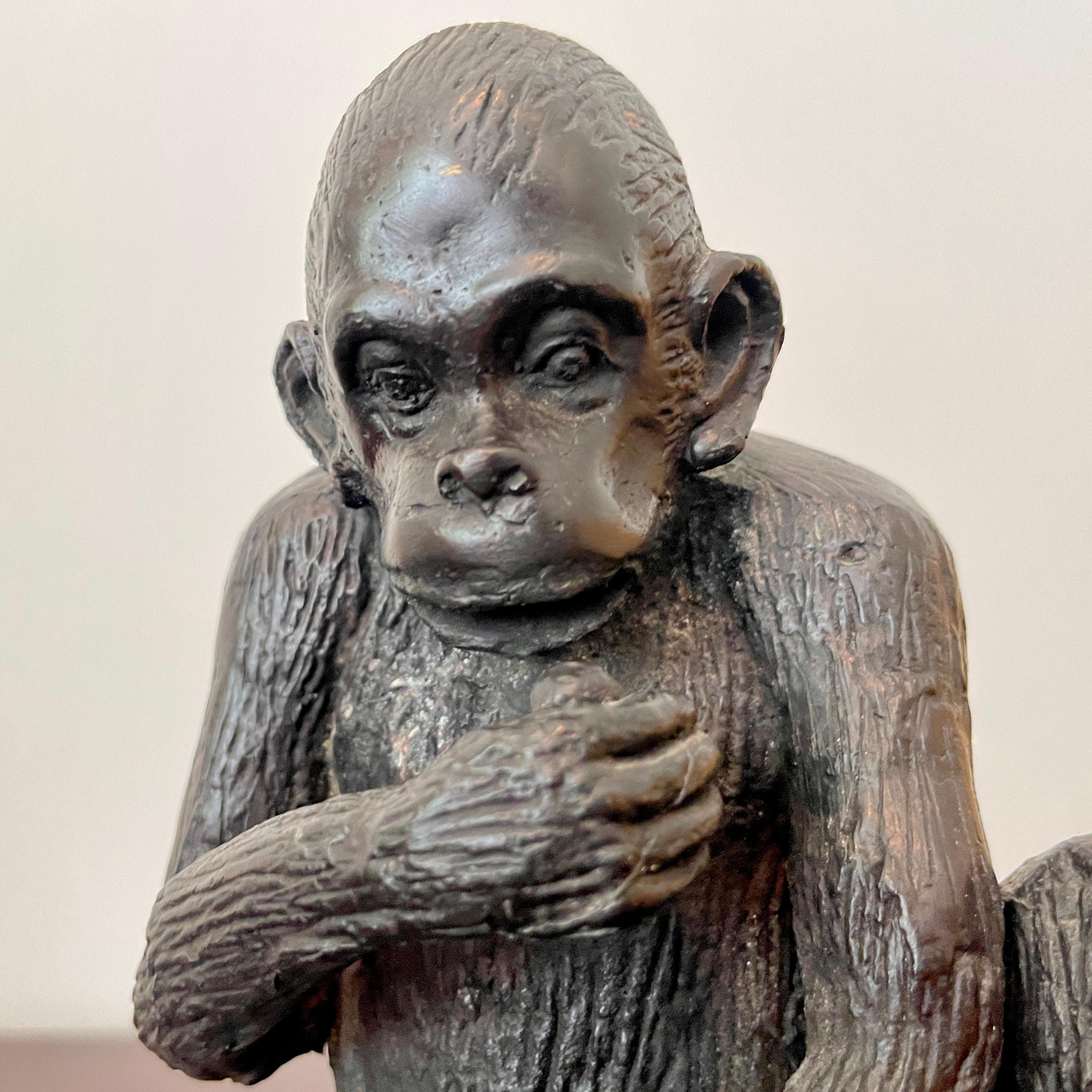 Miniature Bronze Statue of a Monkey on a Base For Sale 3