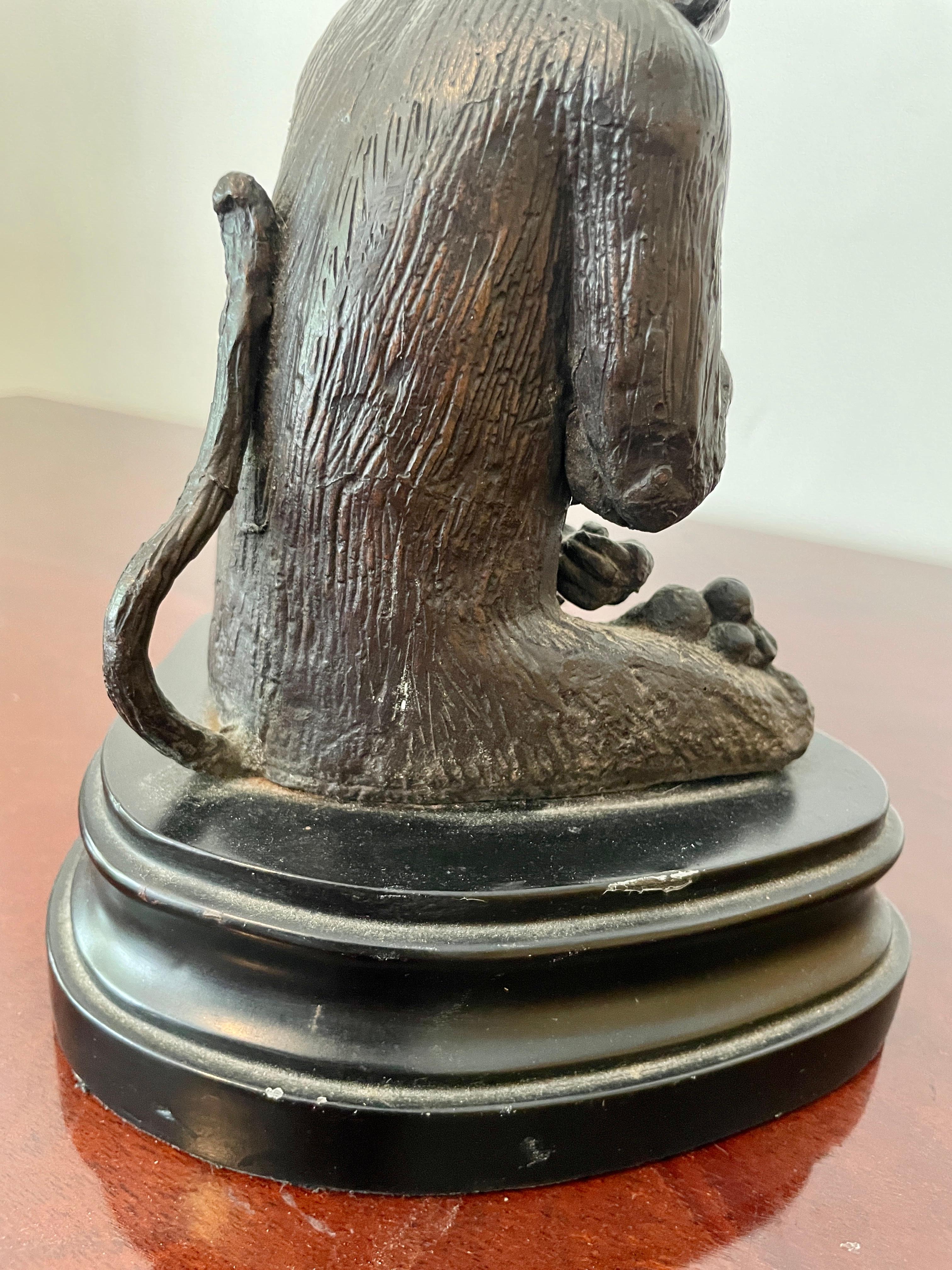Miniature Bronze Statue of a Monkey on a Base For Sale 5