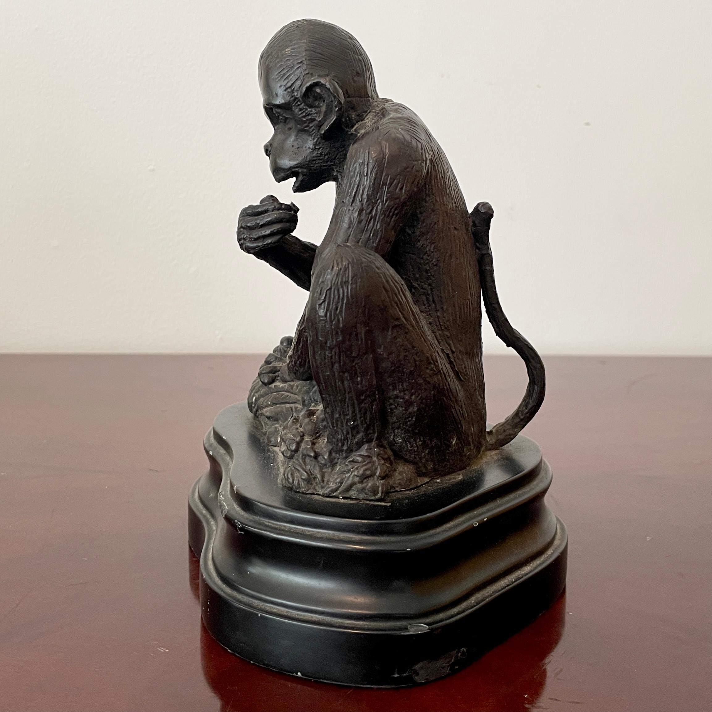 French Miniature Bronze Statue of a Monkey on a Base For Sale