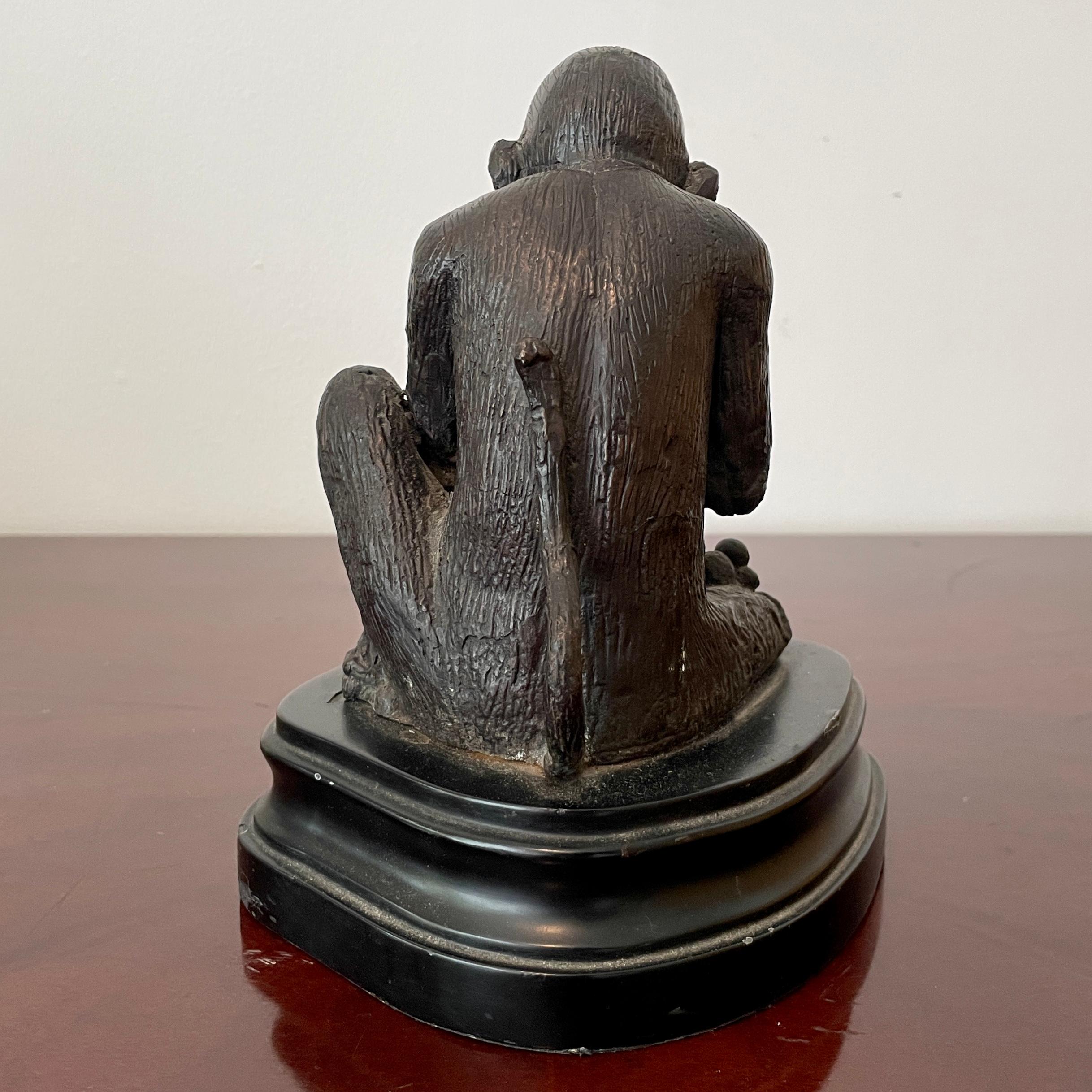 Miniature Bronze Statue of a Monkey on a Base In Good Condition For Sale In Los Angeles, CA