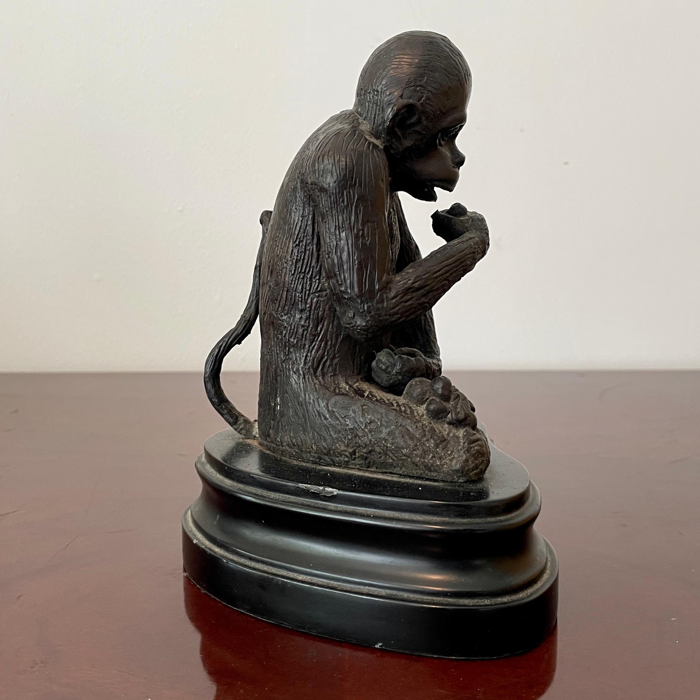 Mid-20th Century Miniature Bronze Statue of a Monkey on a Base For Sale