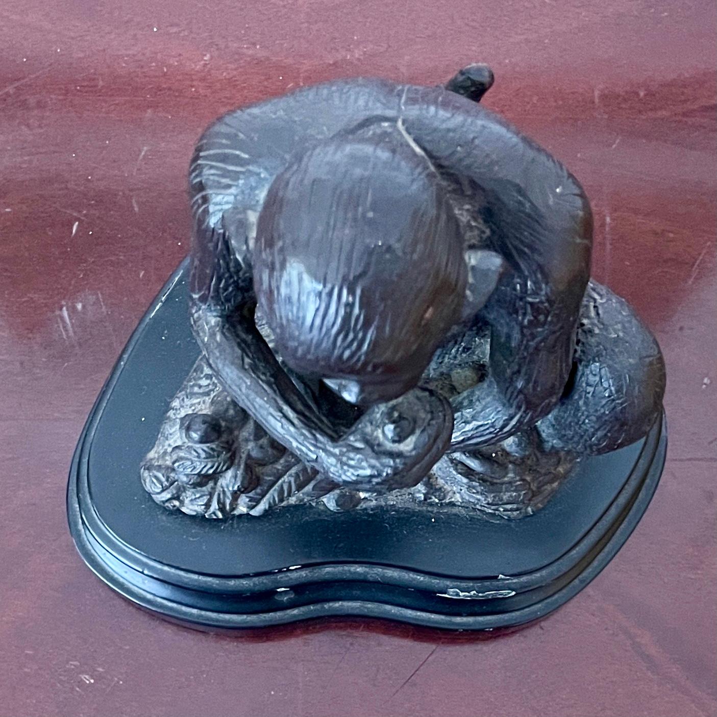 Miniature Bronze Statue of a Monkey on a Base For Sale 2