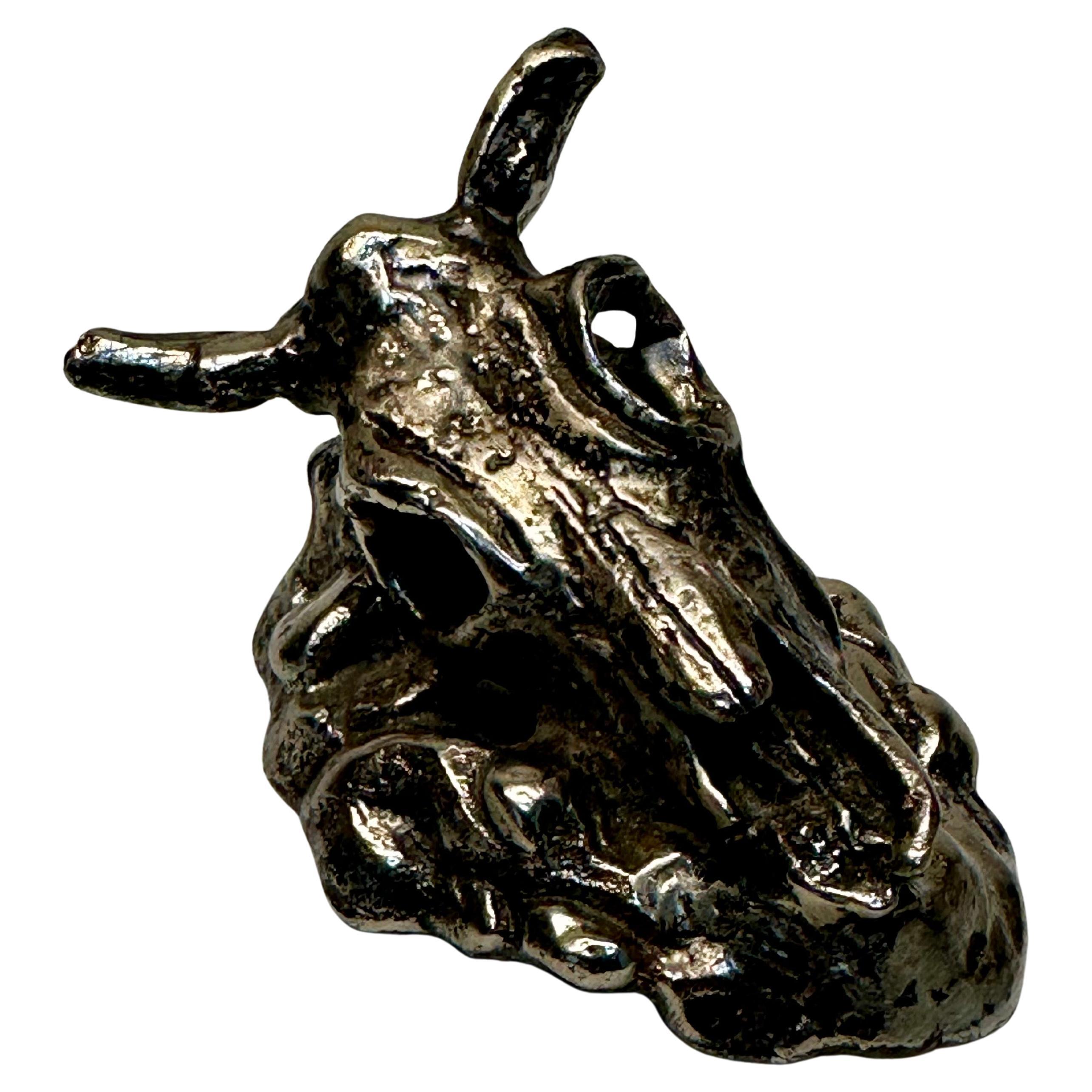 Miniature Bronze Steer Skull Sculpture / Paperweight by Larry R. Rankin For Sale