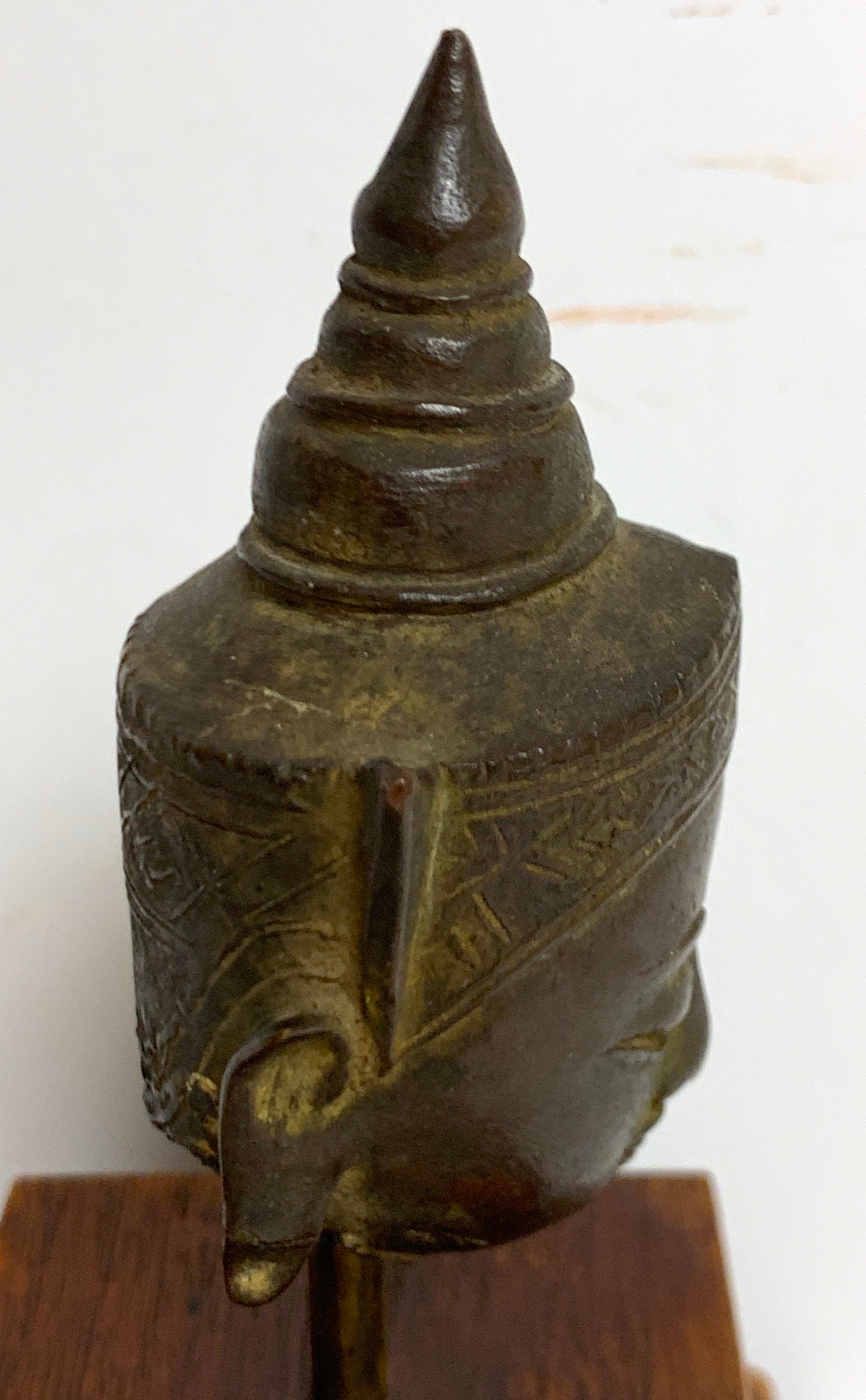 Wood Miniature Bronze Thai Buddha Head