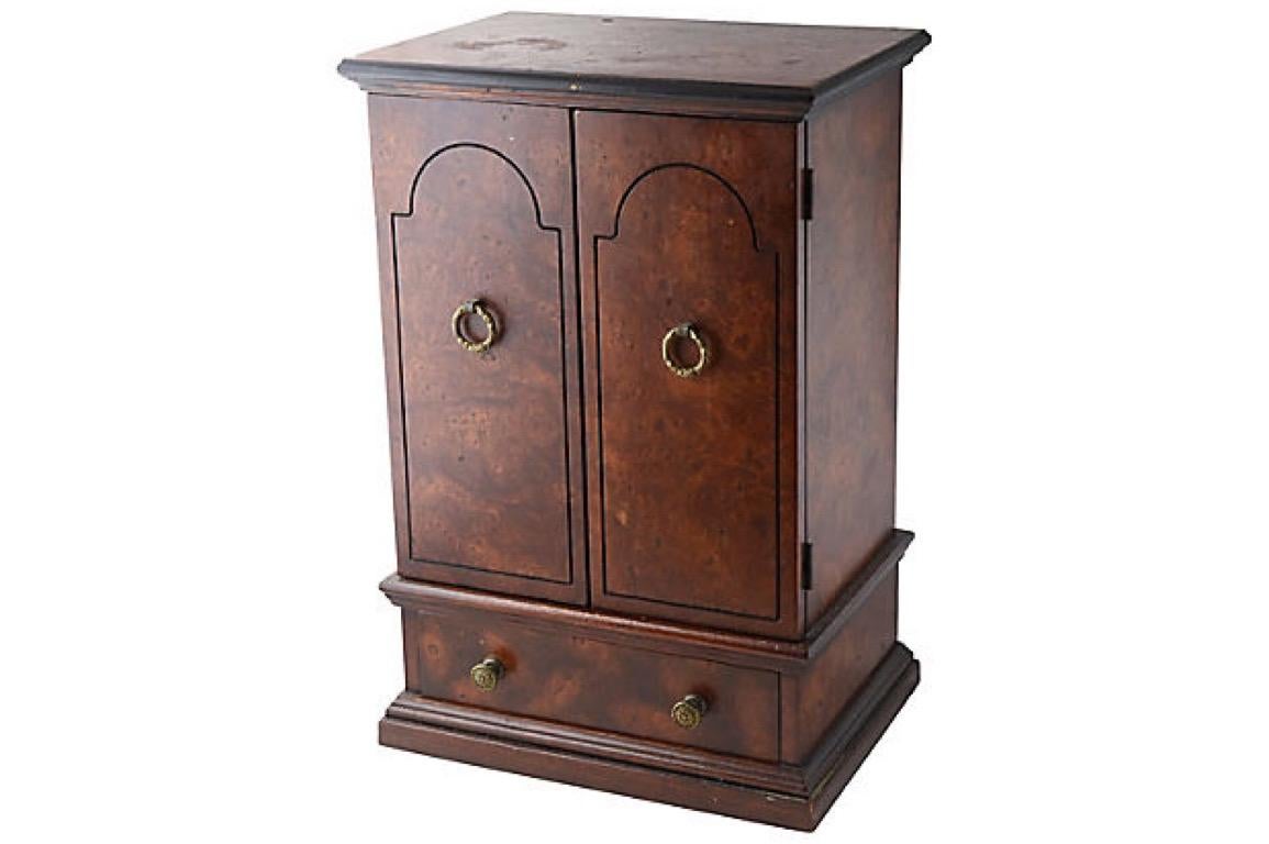 20th Century Miniature Burl Wood Armoire Cabinet