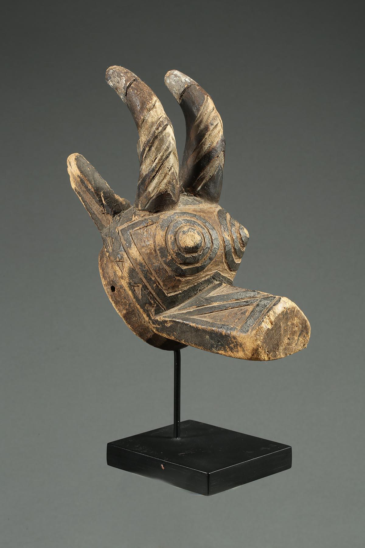 Burkinabe Miniature Bwa Tribal African Antelope Mask on Stand