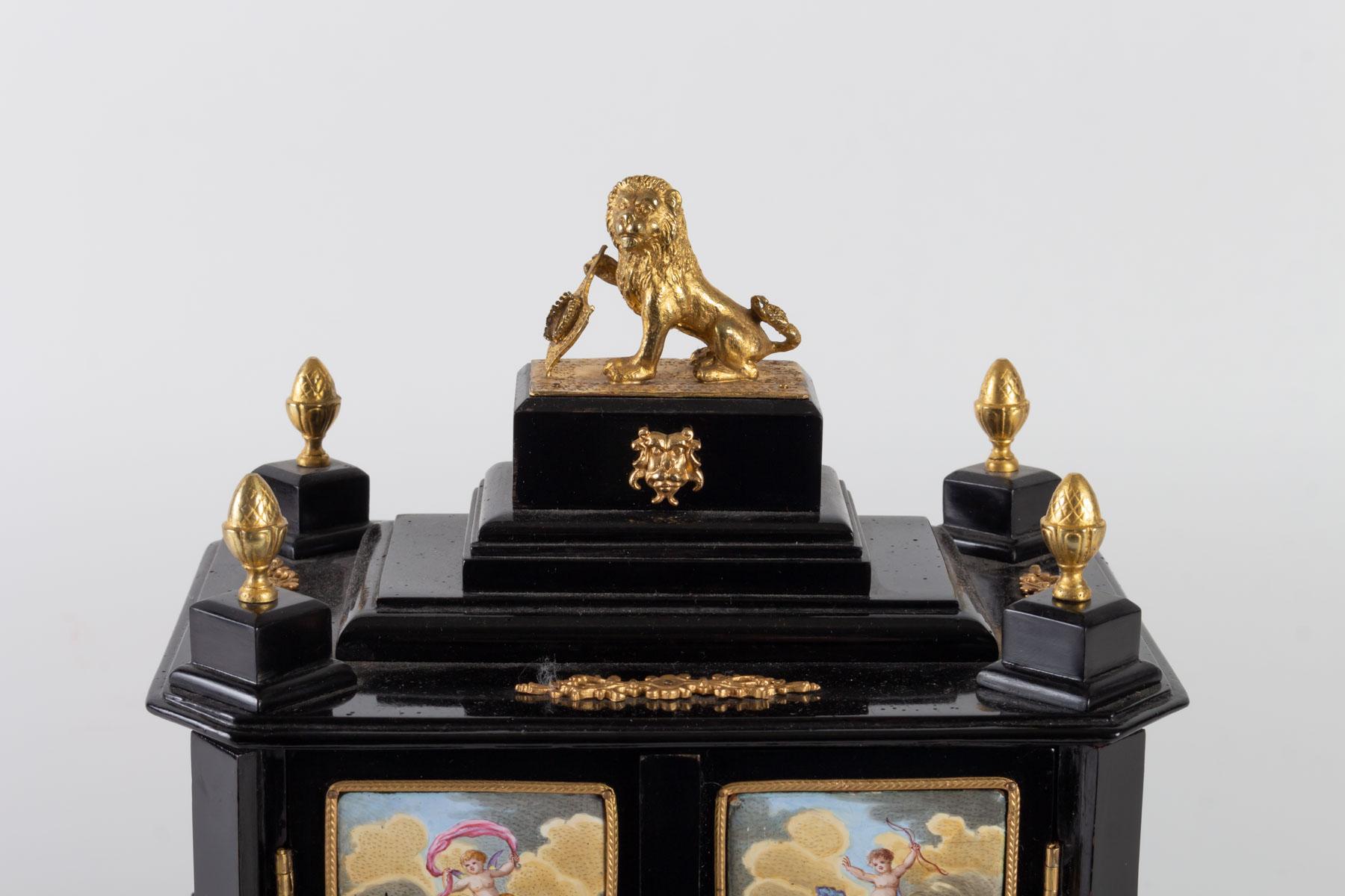 Napoleon III Miniature Cabinet, Vienna, Enamel and Gilded Bronze, Enameled Porcelain