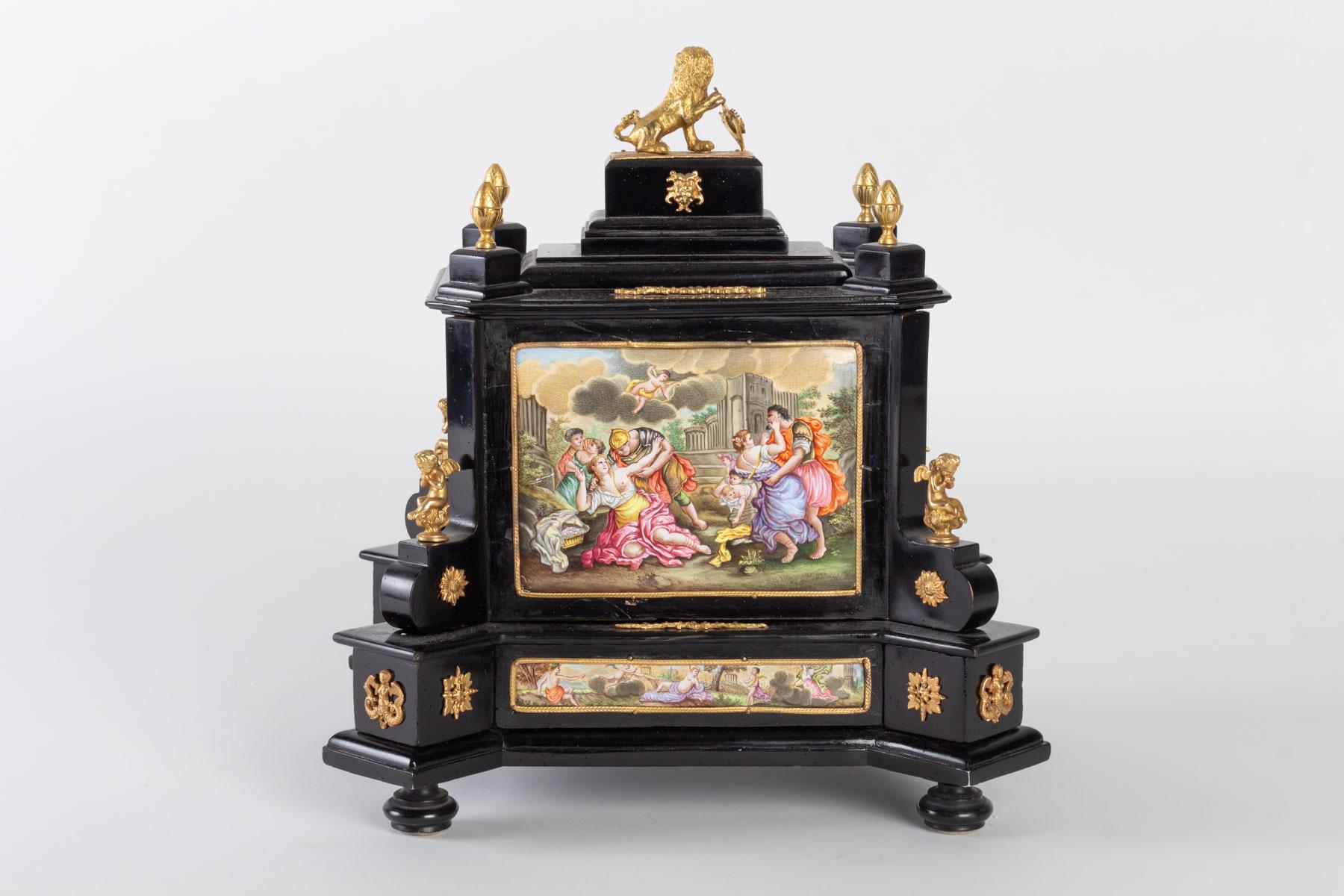 19th Century Miniature Cabinet, Vienna, Enamel and Gilded Bronze, Enameled Porcelain