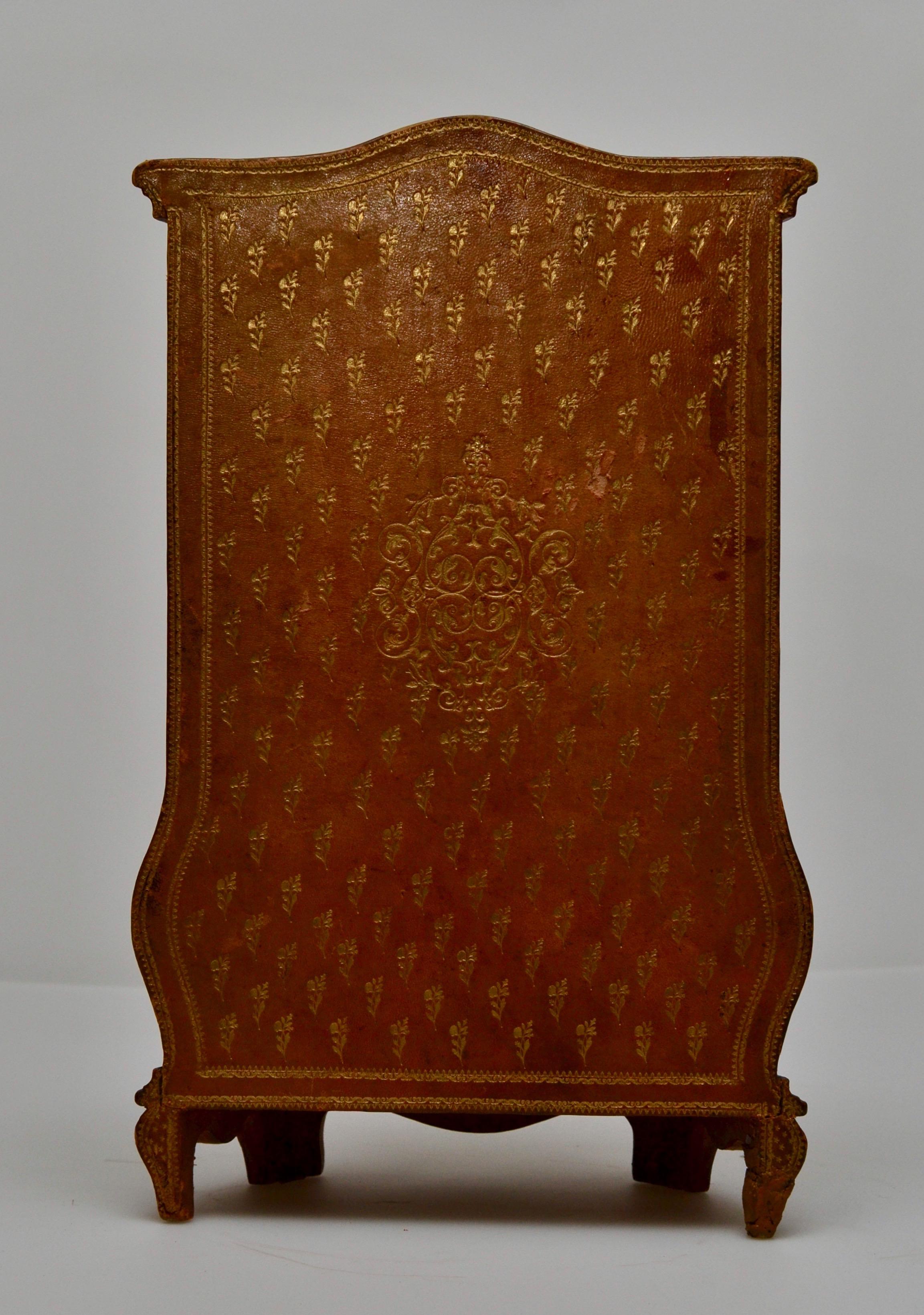 Rococo Miniature Cabinet with Gilt Embossed Leather