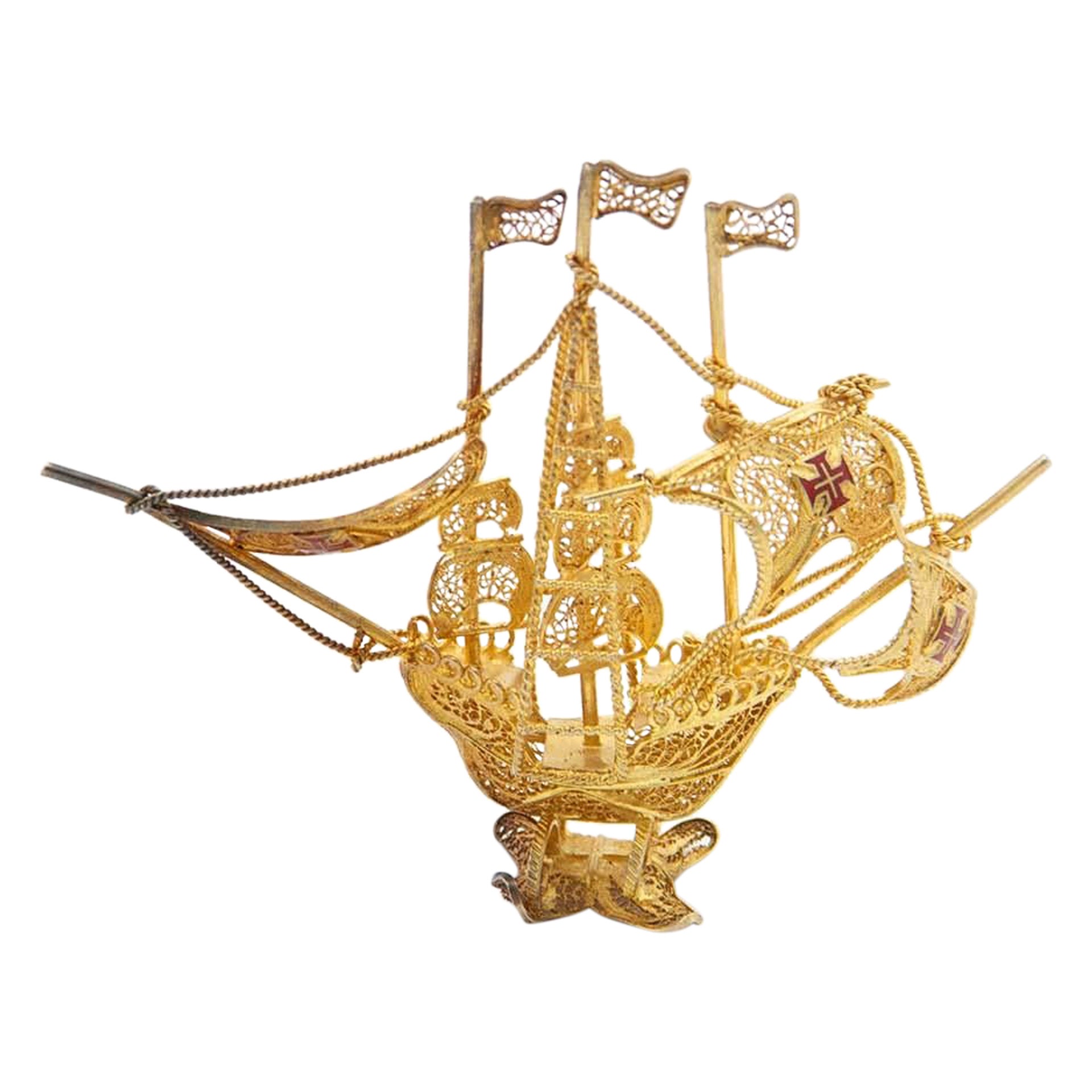 Miniature caravel in gilded silver