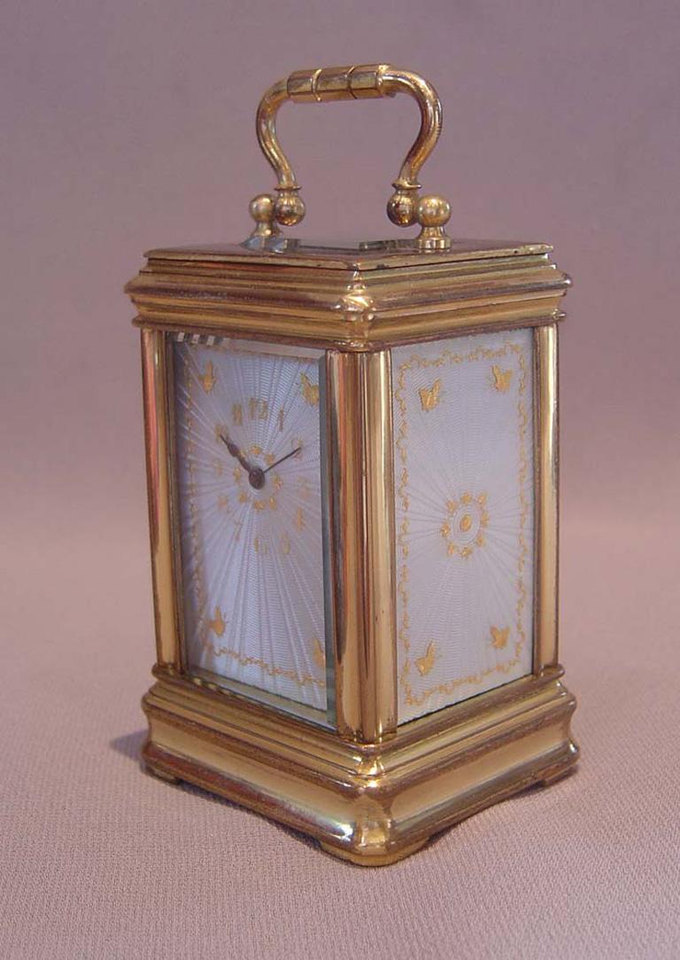 French Miniature Carriage Clock with Guilloche Panels