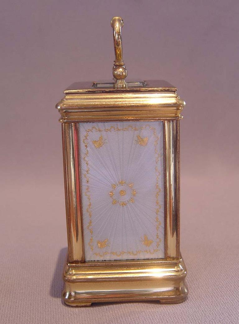 Miniature Carriage Clock with Guilloche Panels In Good Condition In London, GB