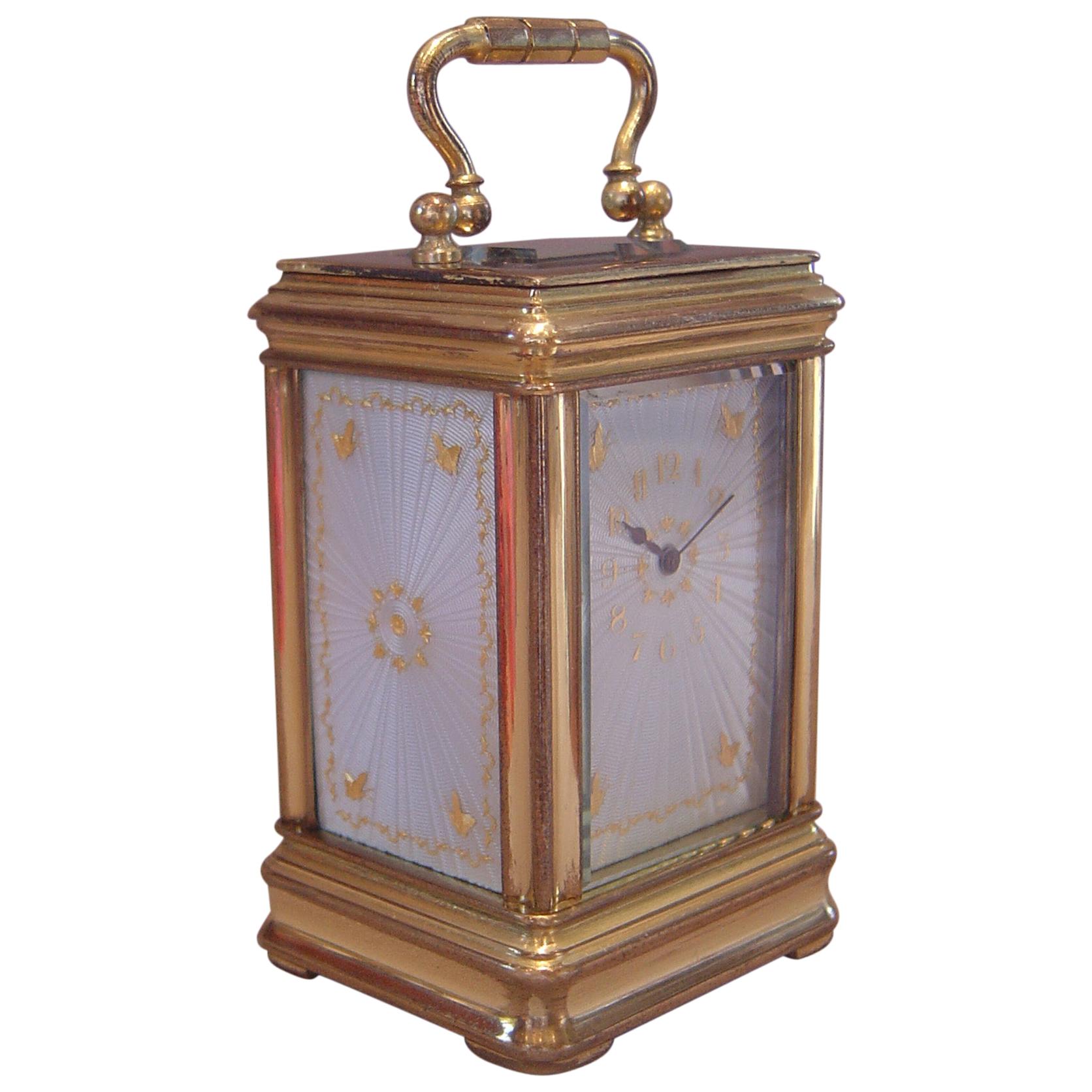 Miniature Carriage Clock with Guilloche Panels