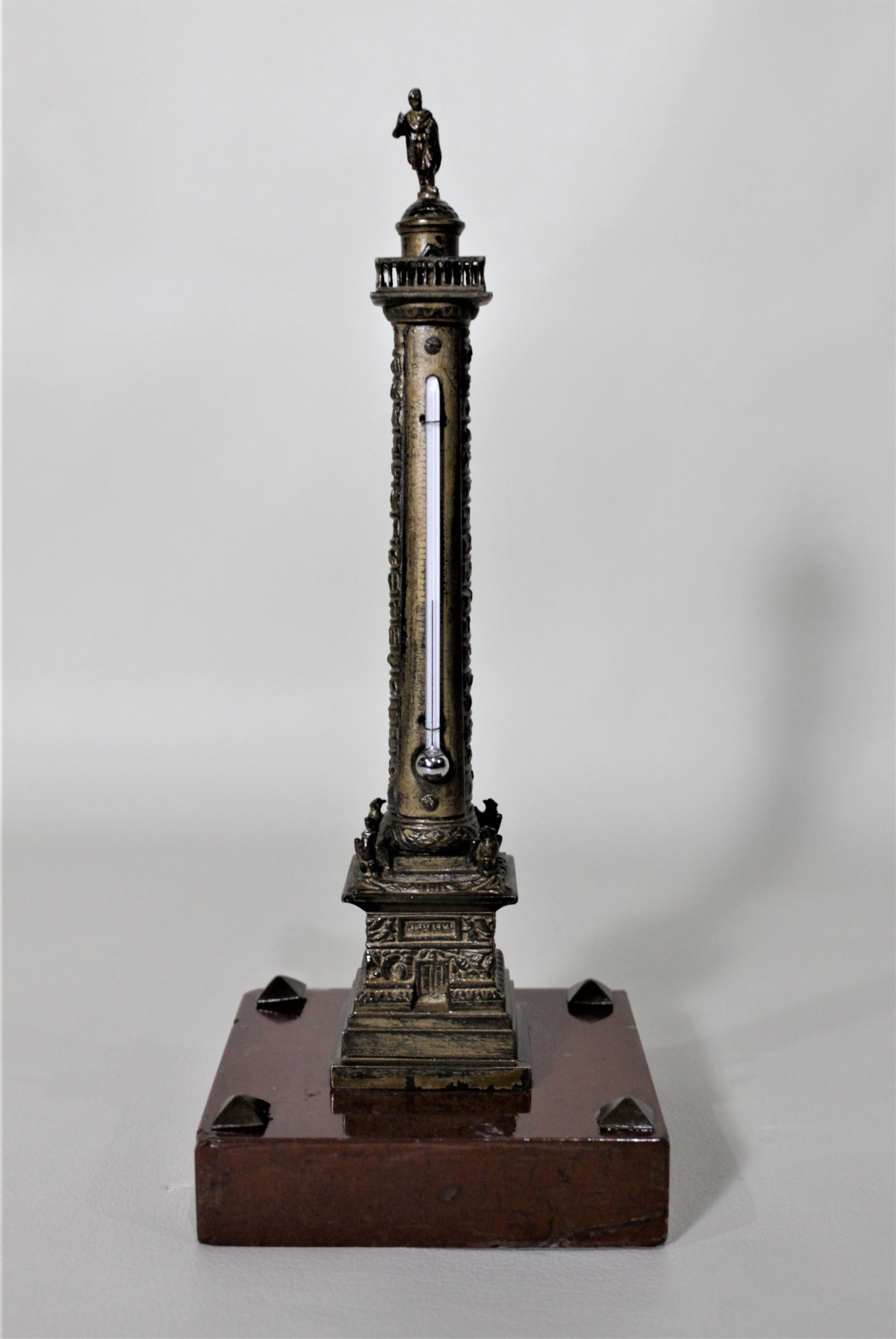 This miniature cast bronze architectural desk thermometer sculpture of a European monument dates to the 19th century to commemorate one of the Grand Tours of Europe. There is no foundry mark noted, but this bronze is presumed to have been cast in