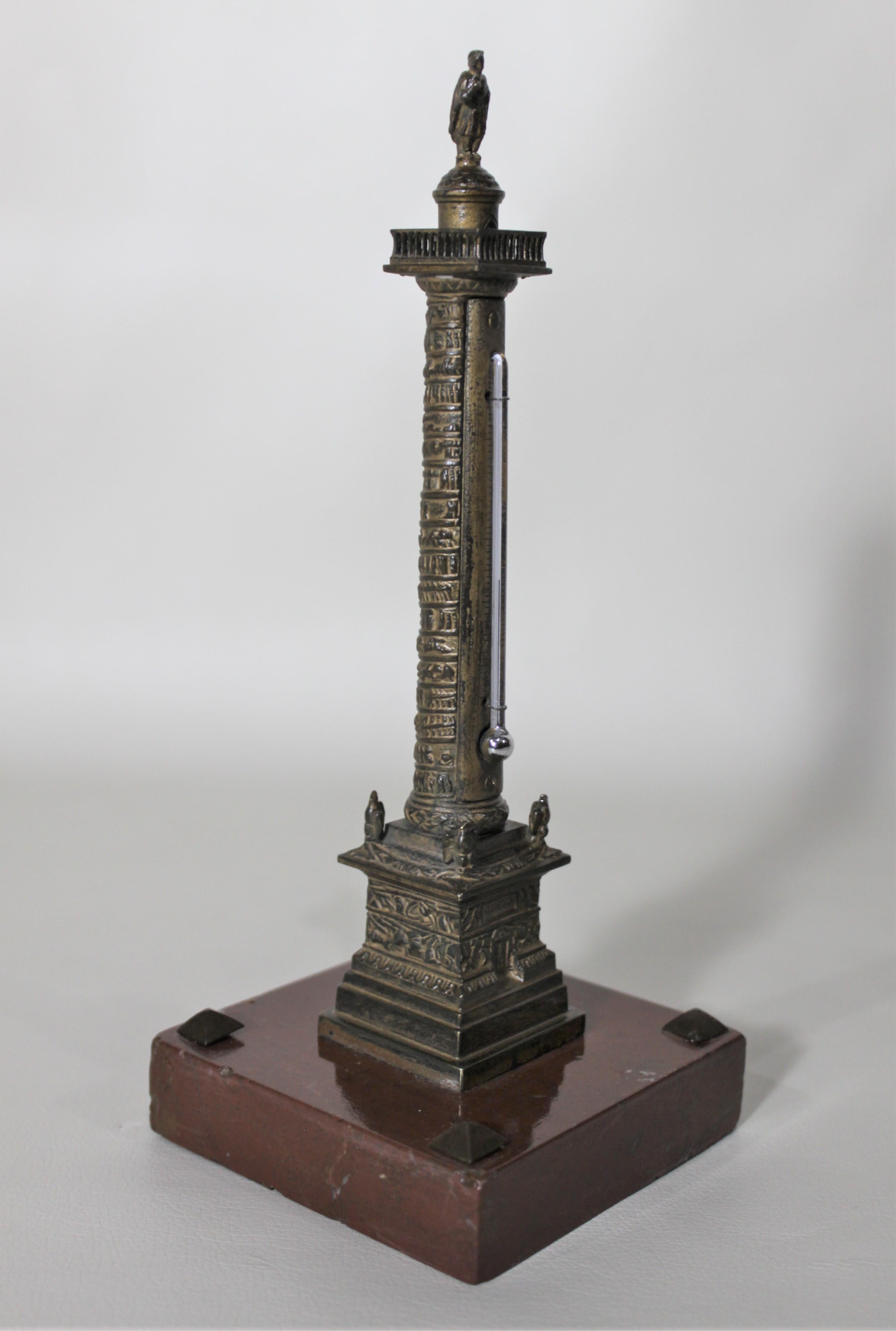 Miniature Cast Bronze Grand Tour Architectural Model and Desk Thermometer In Good Condition For Sale In Hamilton, Ontario