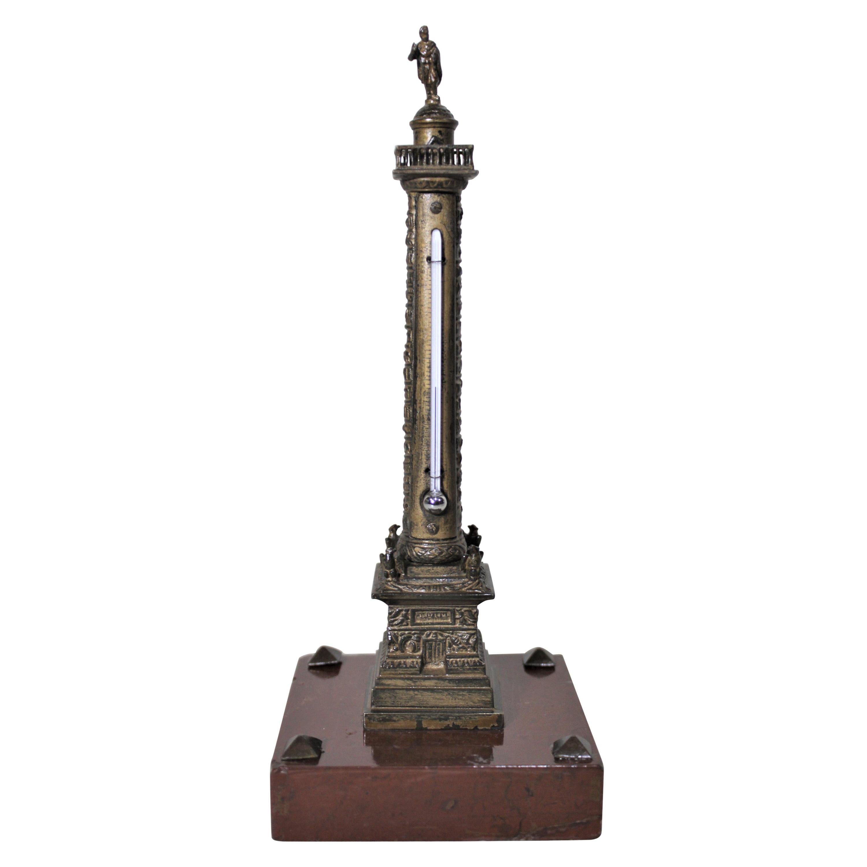 Miniature Cast Bronze Grand Tour Architectural Model and Desk Thermometer