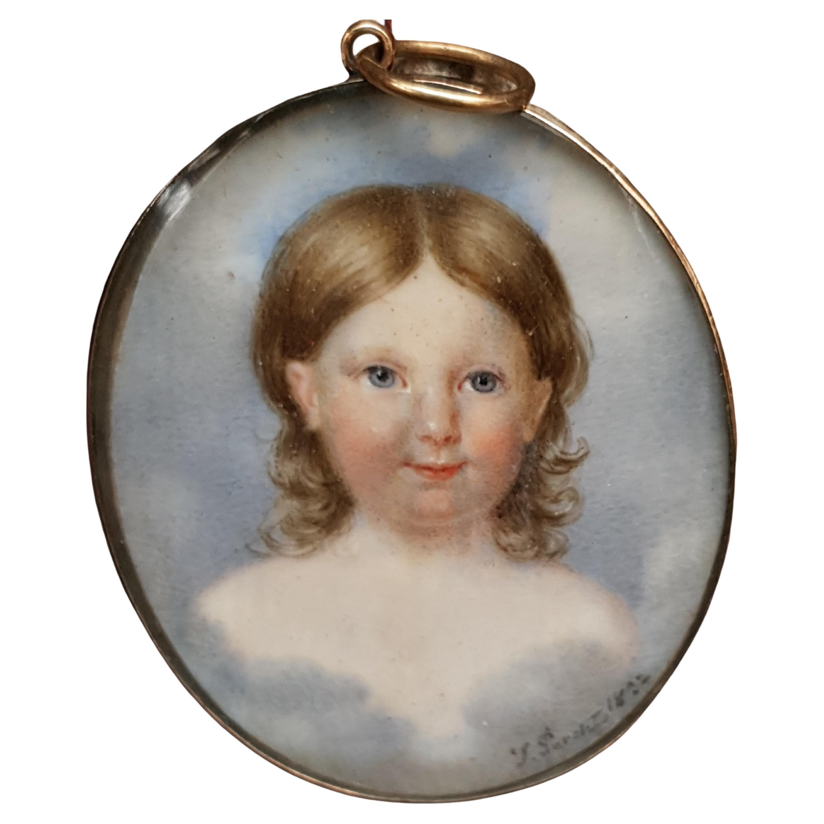 Miniature Child Portrait Pendant Gold For Sale