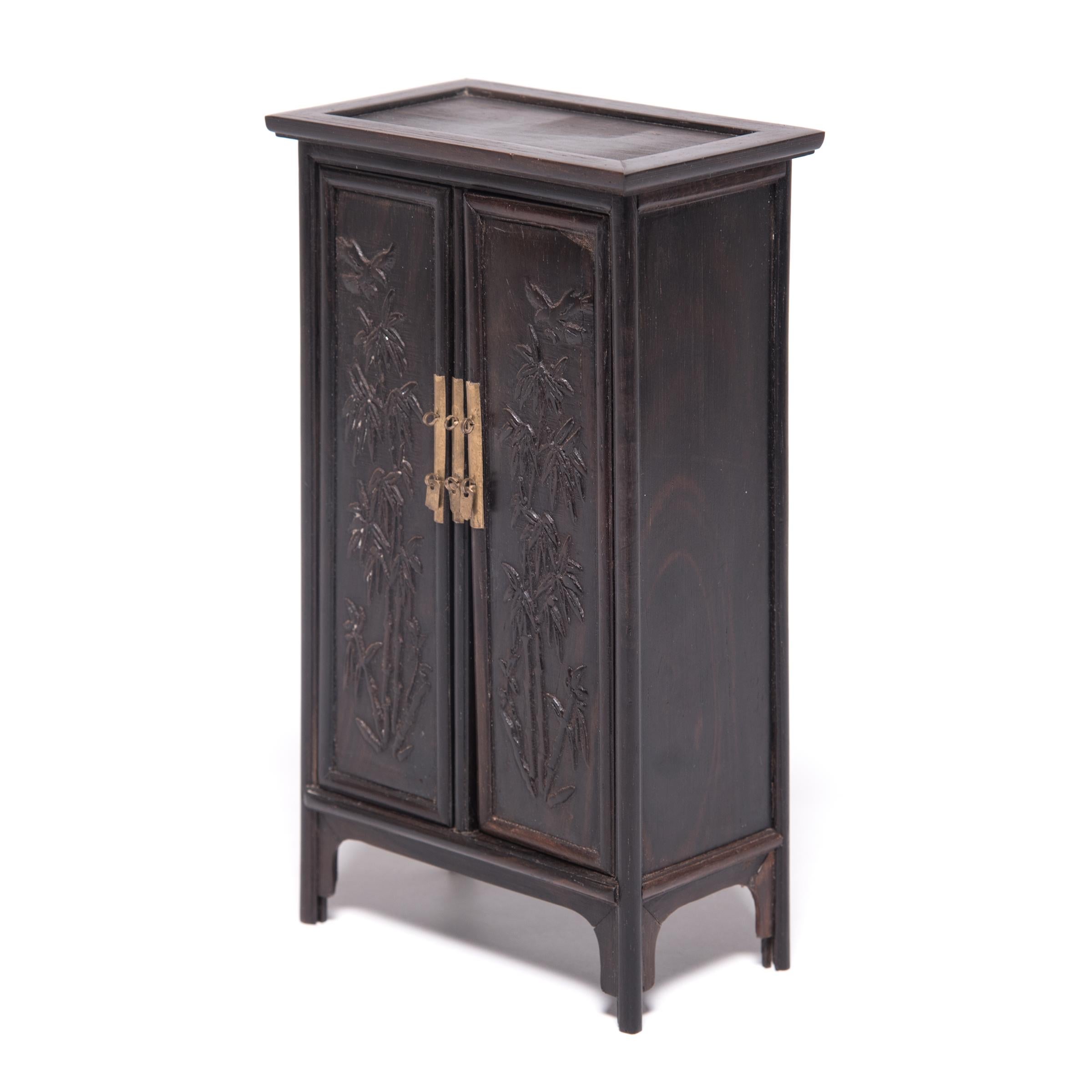 Carved Miniature Chinese Bamboo Zitan Cabinet