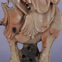 Miniature Chinese Carved Soapstone Figural Sculpture of Woman on Qilin