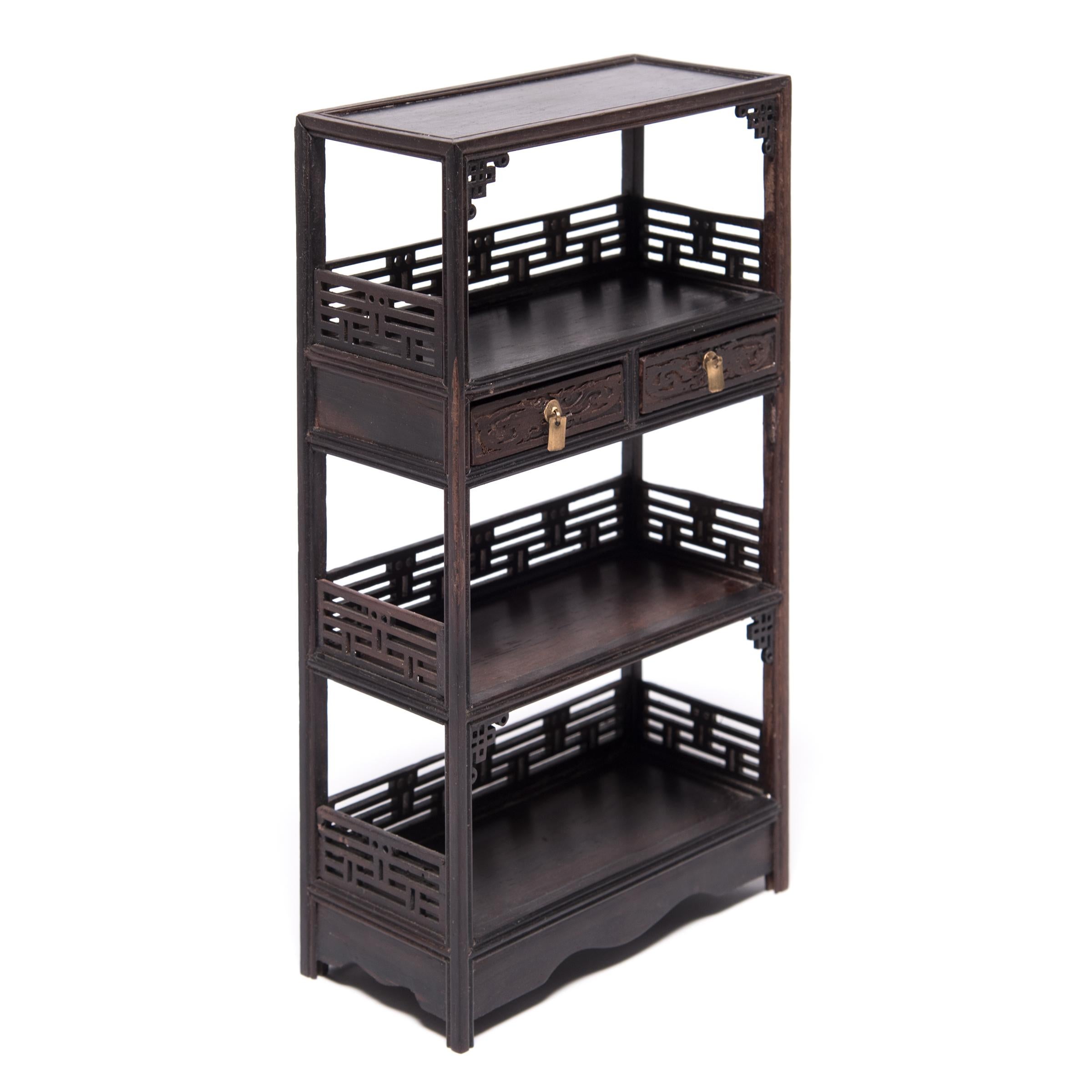 Miniature Chinese Hardwood Bookcase In Good Condition For Sale In Chicago, IL