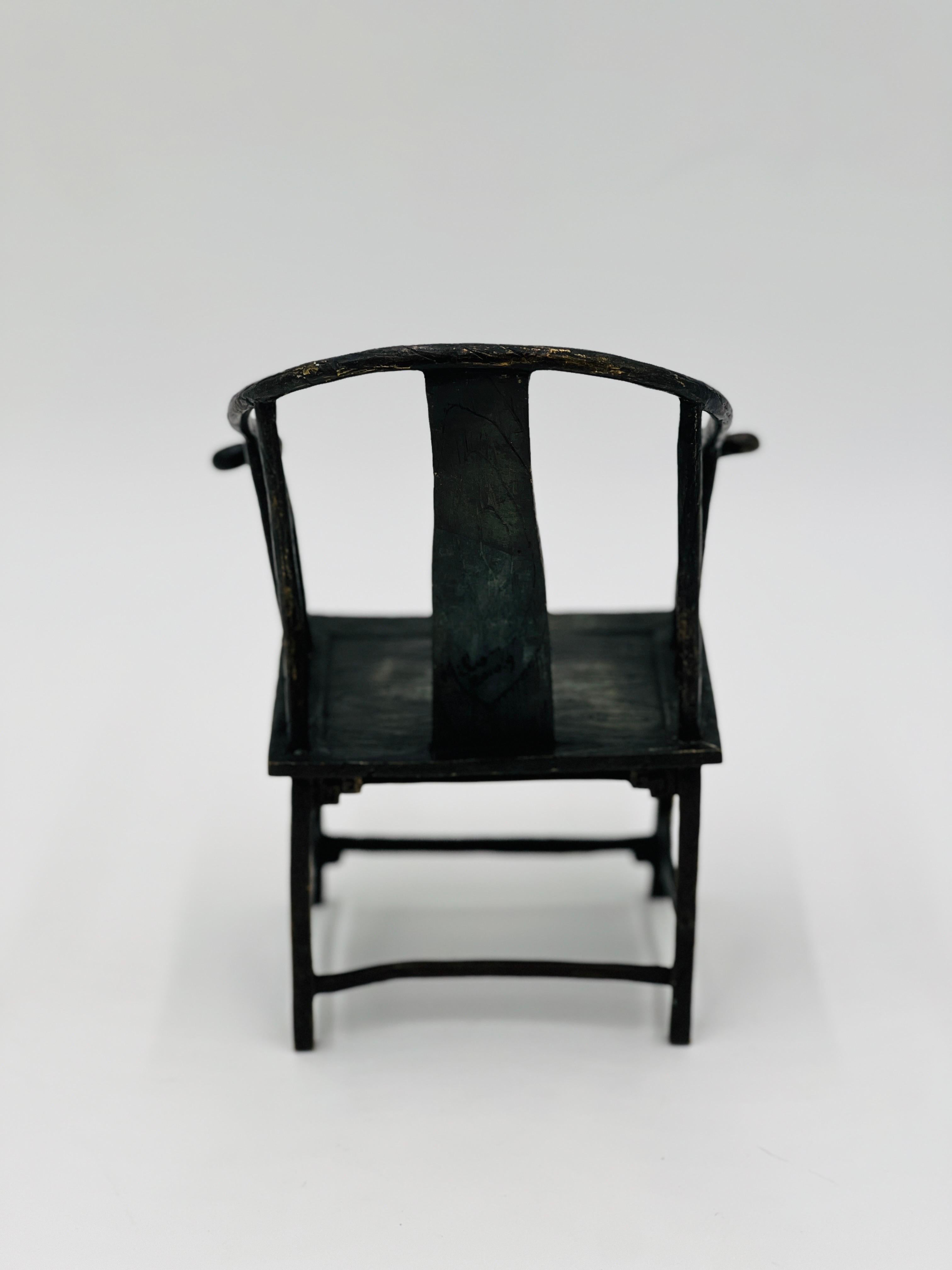 Miniature Chinese Patinated Bronze Horseshoe Display Chair, Signed  For Sale 5