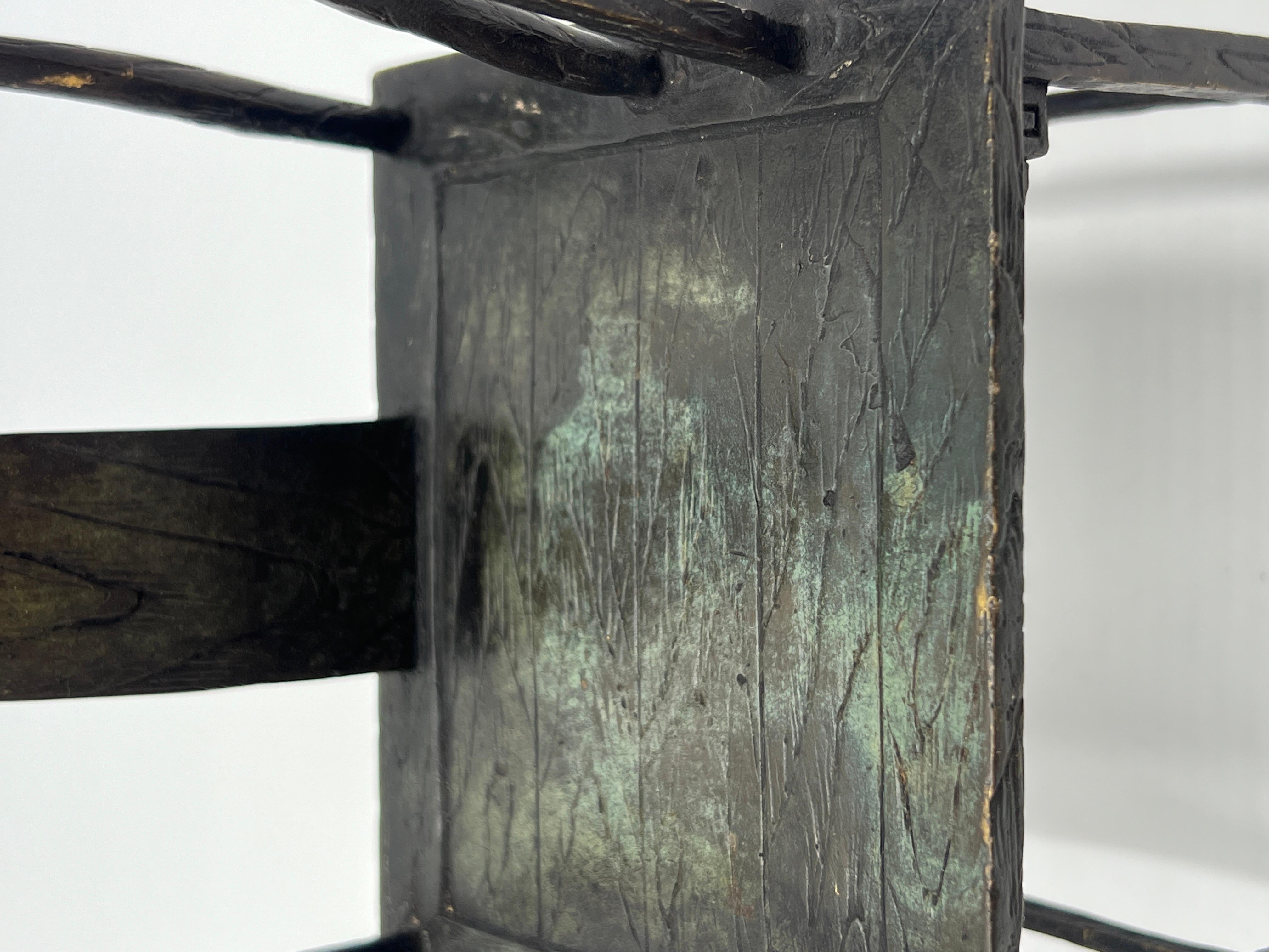 Contemporary Miniature Chinese Patinated Bronze Horseshoe Display Chair, Signed For Sale
