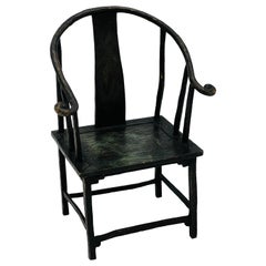 Miniature Chinese Patinated Bronze Horseshoe Display Chair, Signed