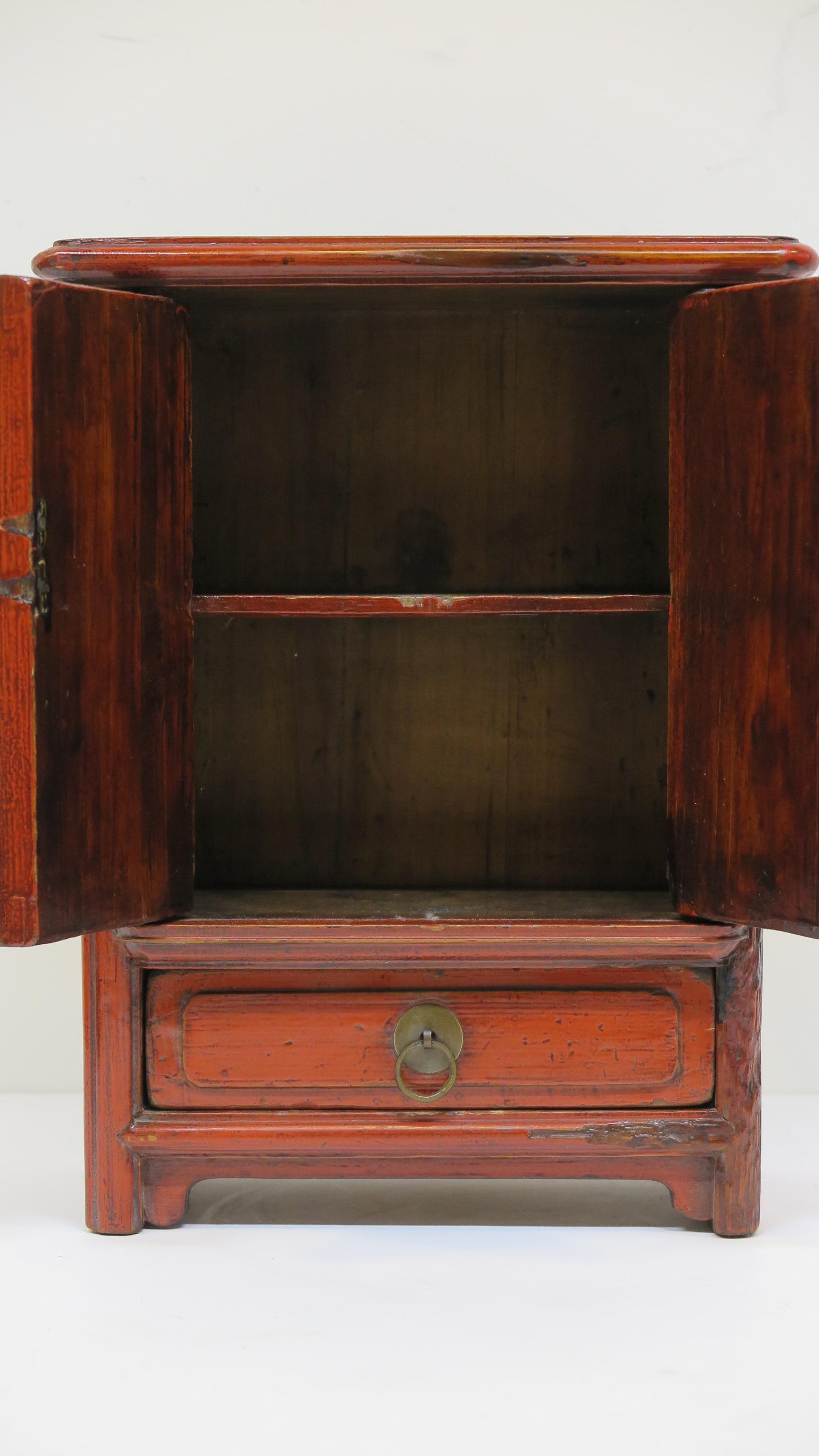Lacquered Miniature Chinese Red Cabinet