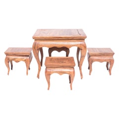 Miniature Chinese Table Set with Four Stools