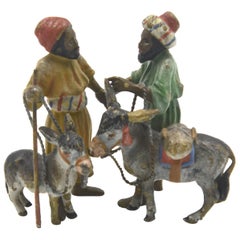 Miniature Cold Painted Vienna Austrian Bronze of Arab Men with Donkeys