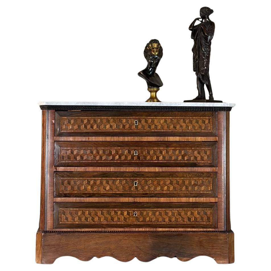 Miniature Commode In Mahogany Veneer 19th Century For Sale