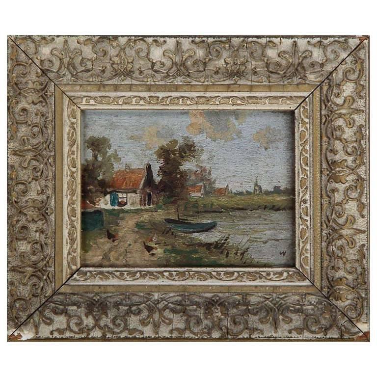 19th Century Miniature Continental Landscape Painting For Sale