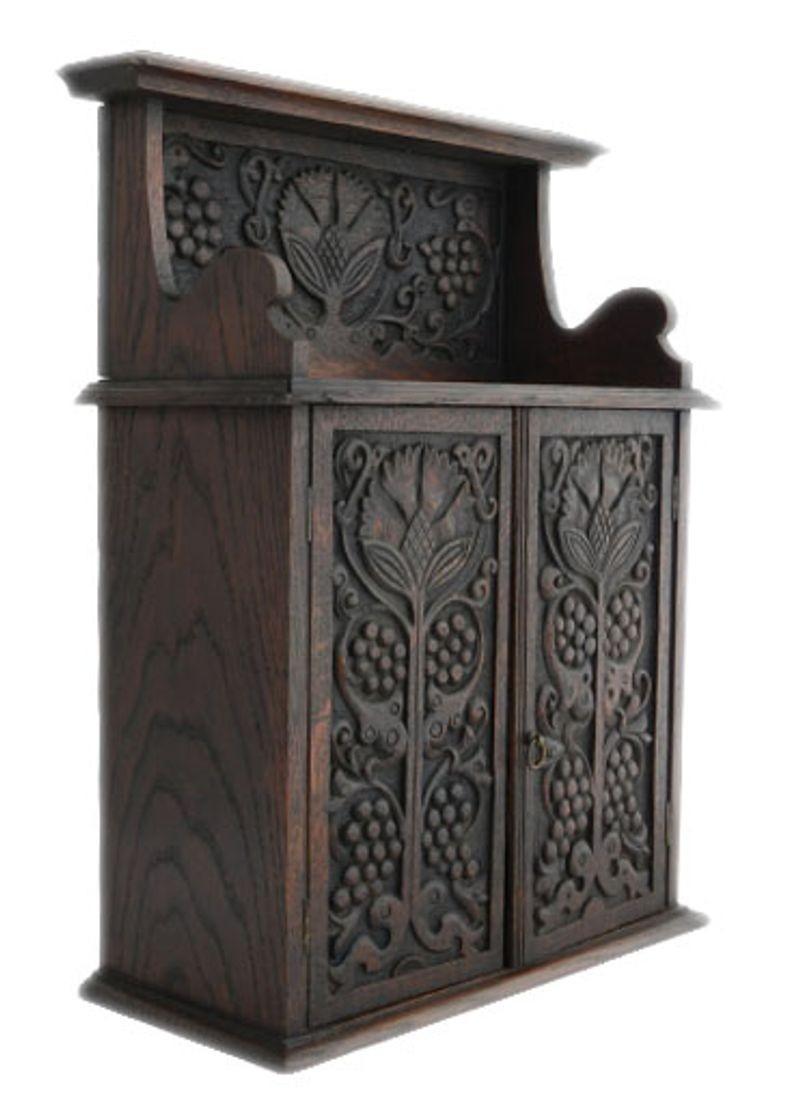 Edwardian Miniature Cupboard Carved Doors Kitchen Spices, C 1910