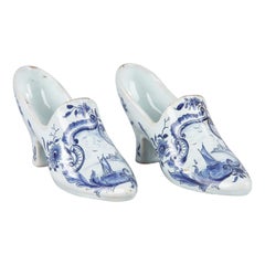 Vintage Miniature Delft Ceramic Shoes, Netherlands, 1940s