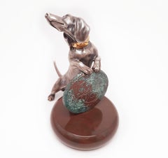 Miniature Dog Talisman Genuine Silver Gold Plated Dachshund with an Old Russian