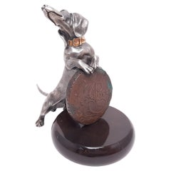 Miniature Dog Talisman Genuine Silver Gold Plated Dachshund with an Old Russian