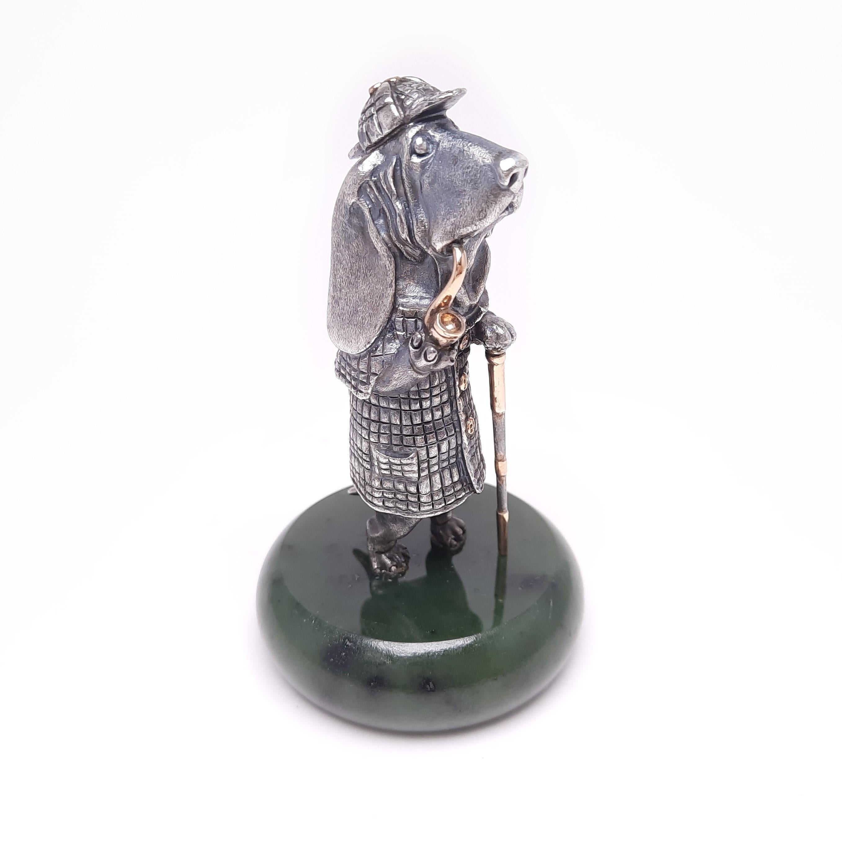 Miniature Hund Talisman Echtes Silber vergoldet Sherlock Holmes (Zeitgenössisch) im Angebot