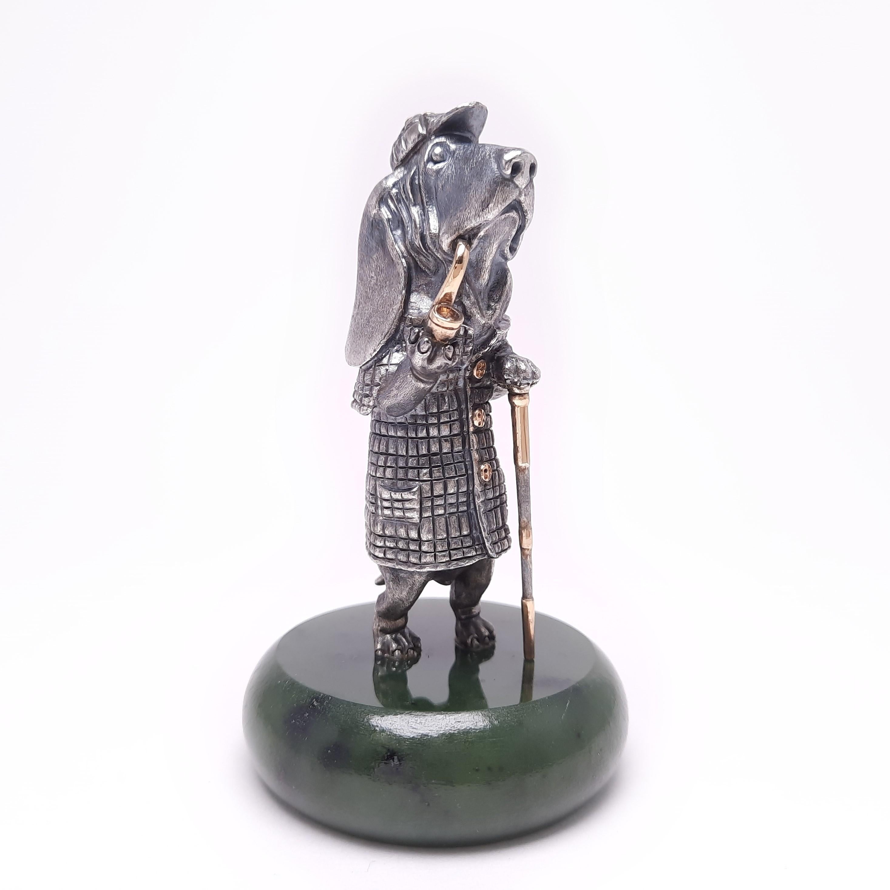 Miniature Hund Talisman Echtes Silber vergoldet Sherlock Holmes für Damen oder Herren im Angebot