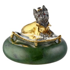 Miniature Dog Talisman Silver Gold Plated Yorkshire Terrier on a Pillow