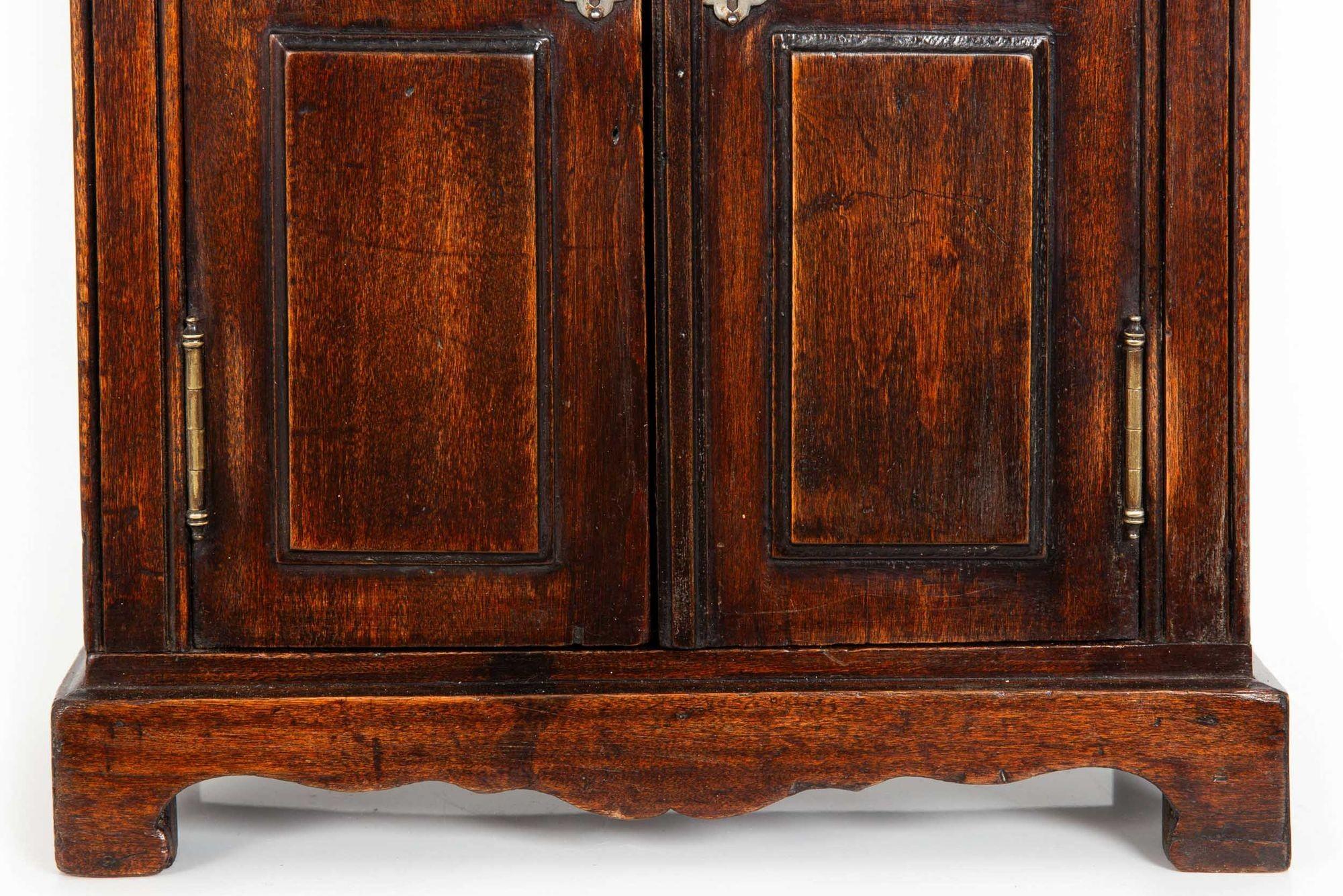 Miniature Doll-Size French Provincial Stained Fruitwood Antique Armoire Cabinet For Sale 3