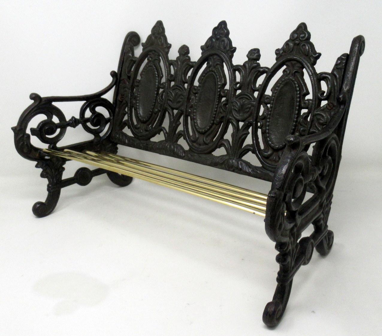 A very unusual child’s miniature dolls house or teddy bear bench or possibly a travelling salesman’s sample, probably produced in England by the Coalbrookdale Foundry during the first half of the 20th century.

The pierced Gothic style main frame
