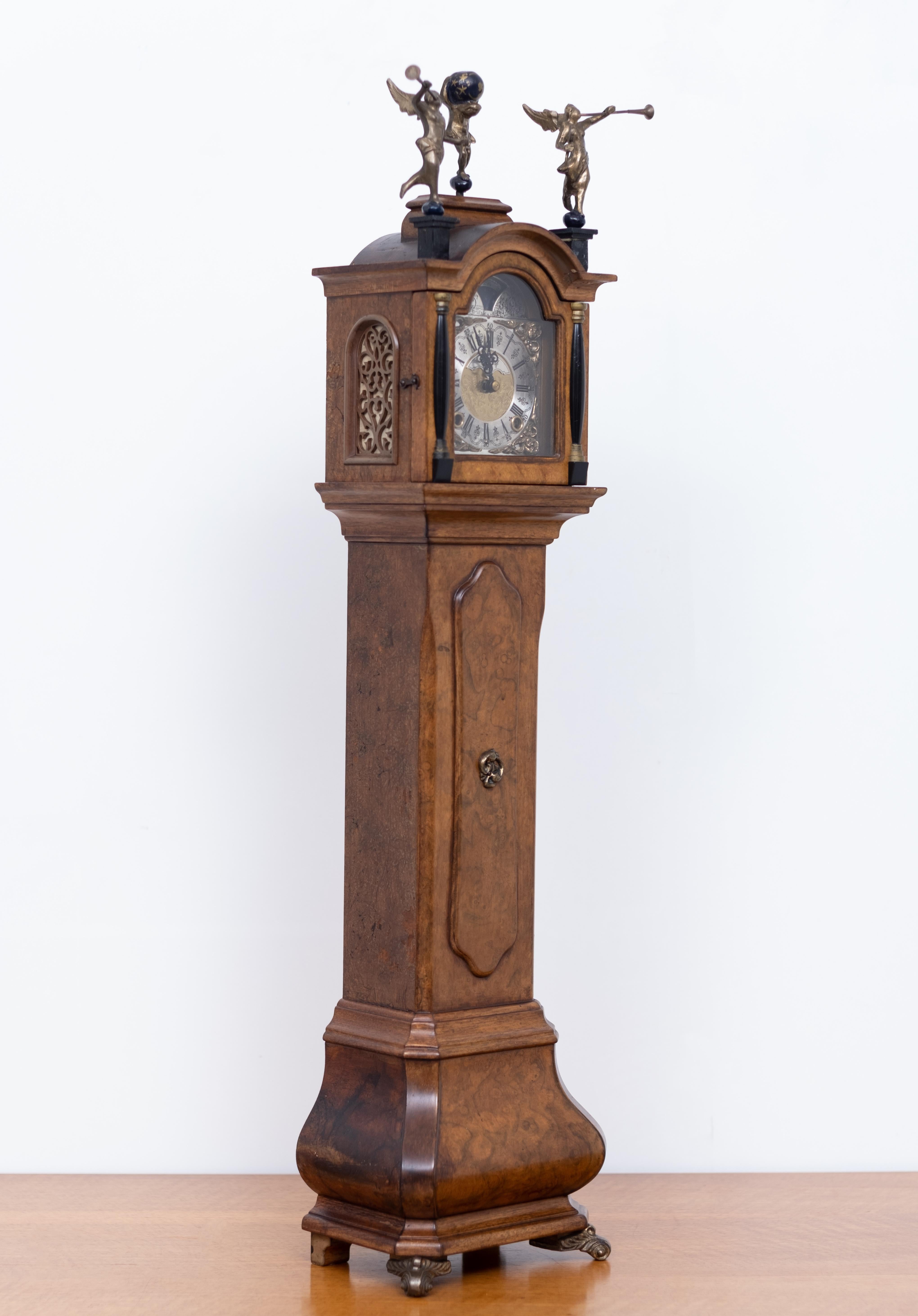Miniature Dutch Walnut Long Case Clock For Sale 7