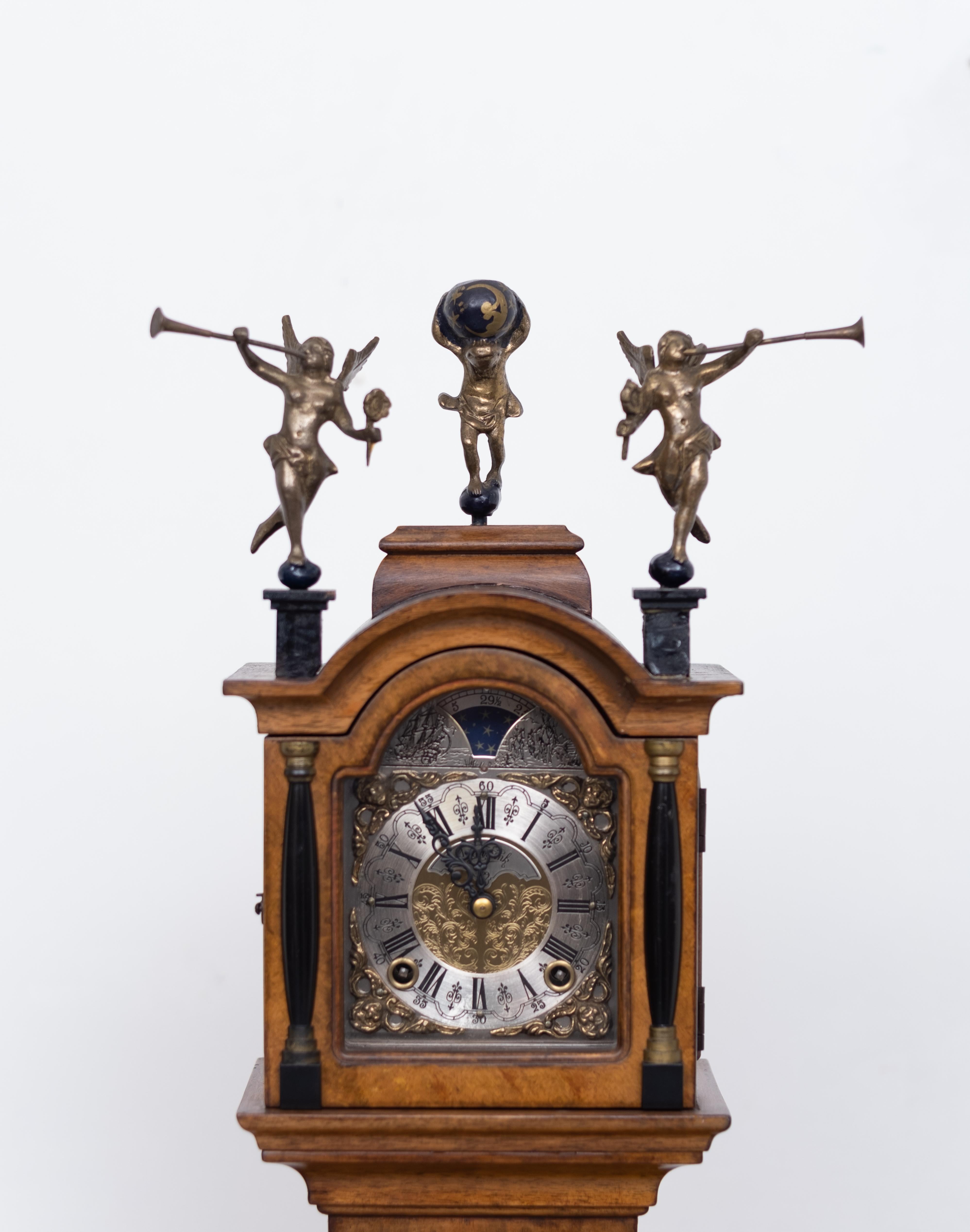 Miniature Dutch Walnut Long Case Clock For Sale 9