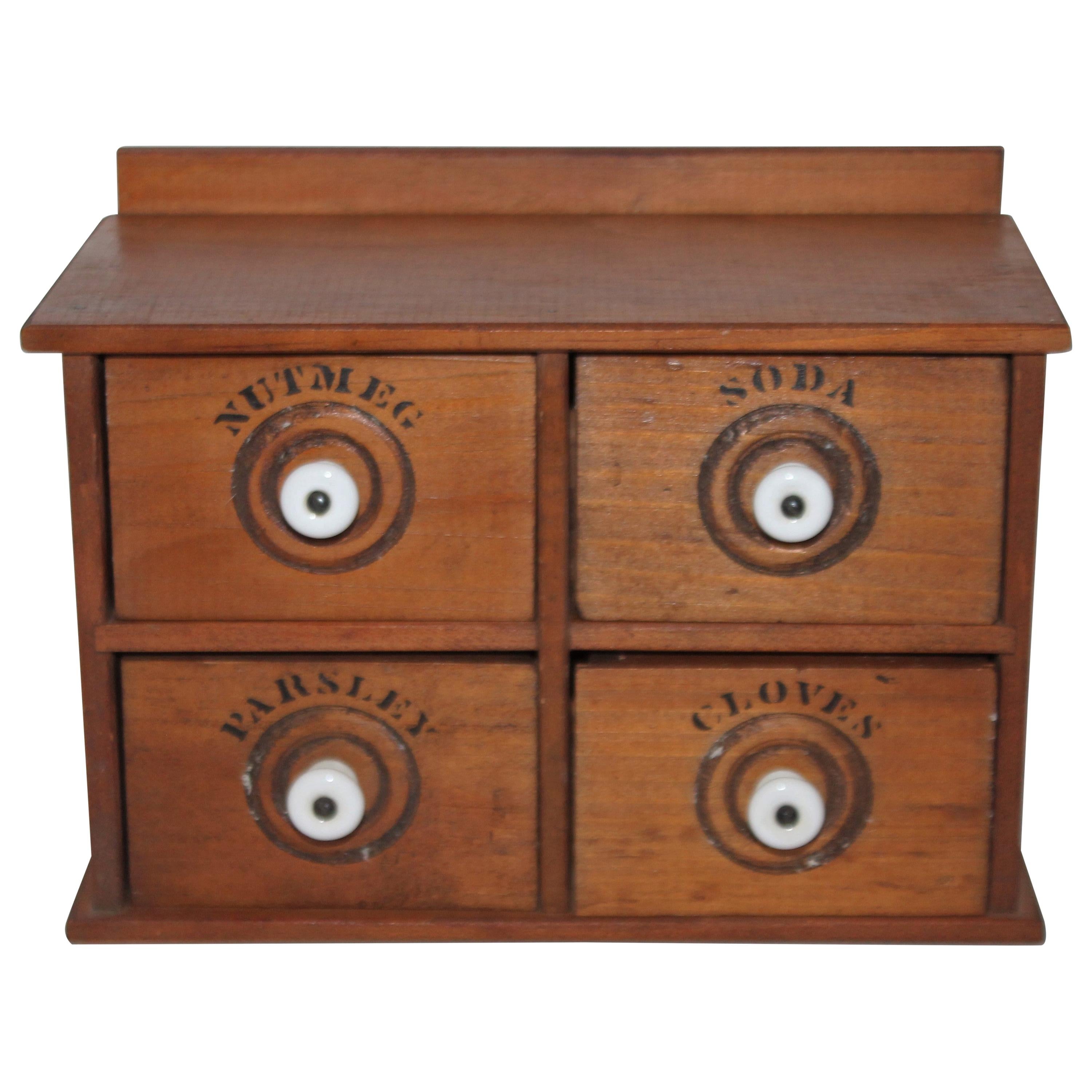 Miniature Early Spice Box with Original Stencil Drawers For Sale