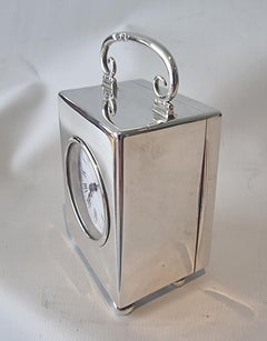Miniatur-Edwardian Silber Kutsche Uhr in Original-Leder-Etui