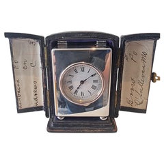 Miniatur-Edwardian Silber Kutsche Uhr in Original-Leder-Etui