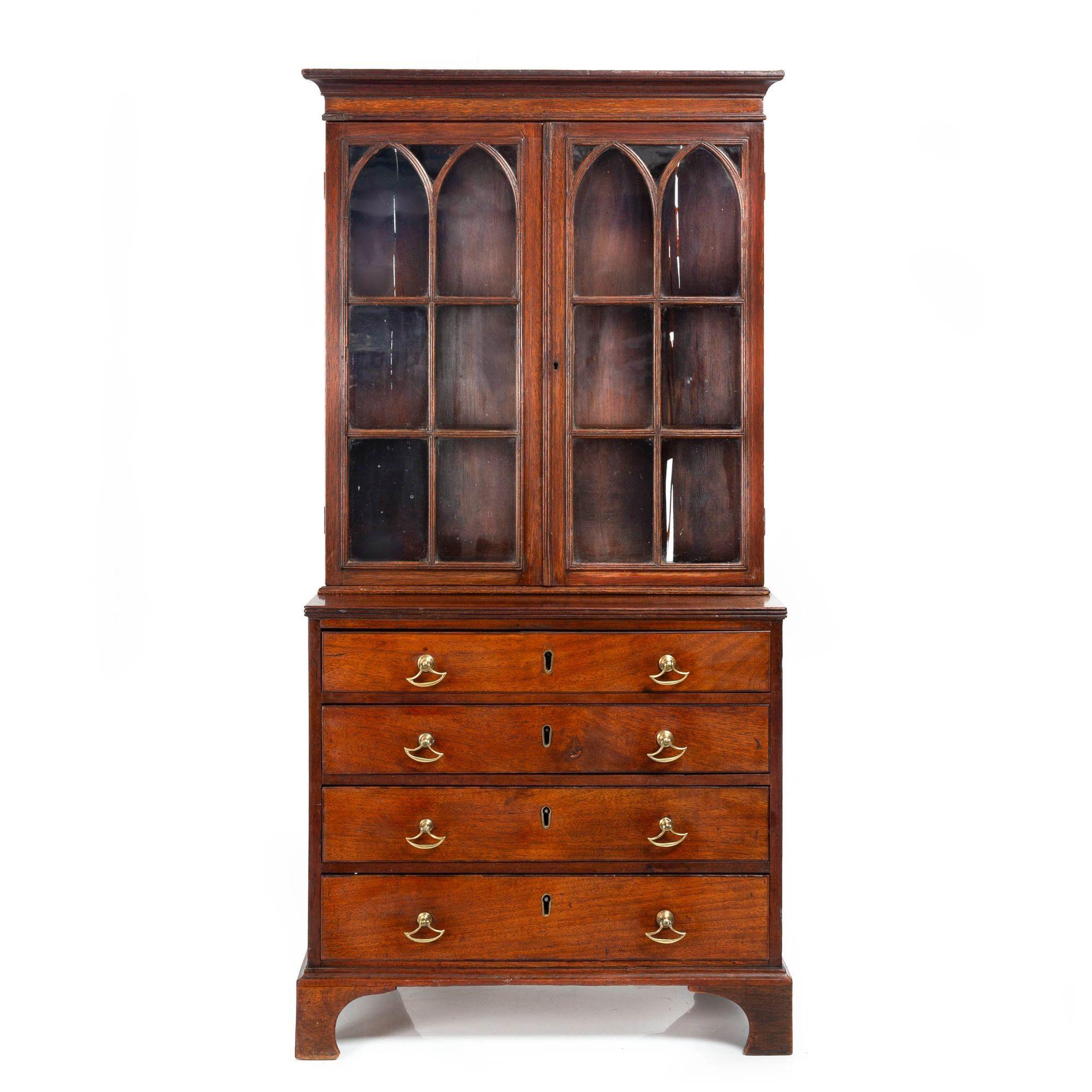 RARE AND VERY FINE MINIATURE GEORGE III MAHOGANY TWO-PART BOOKCASE OVER CHEST
Of Child-Like Dimensions  England, circa 1800
Item # 403TYP02X

A rare and very fine George III mahogany miniature two-part bookcase, the example was probably a salesman's