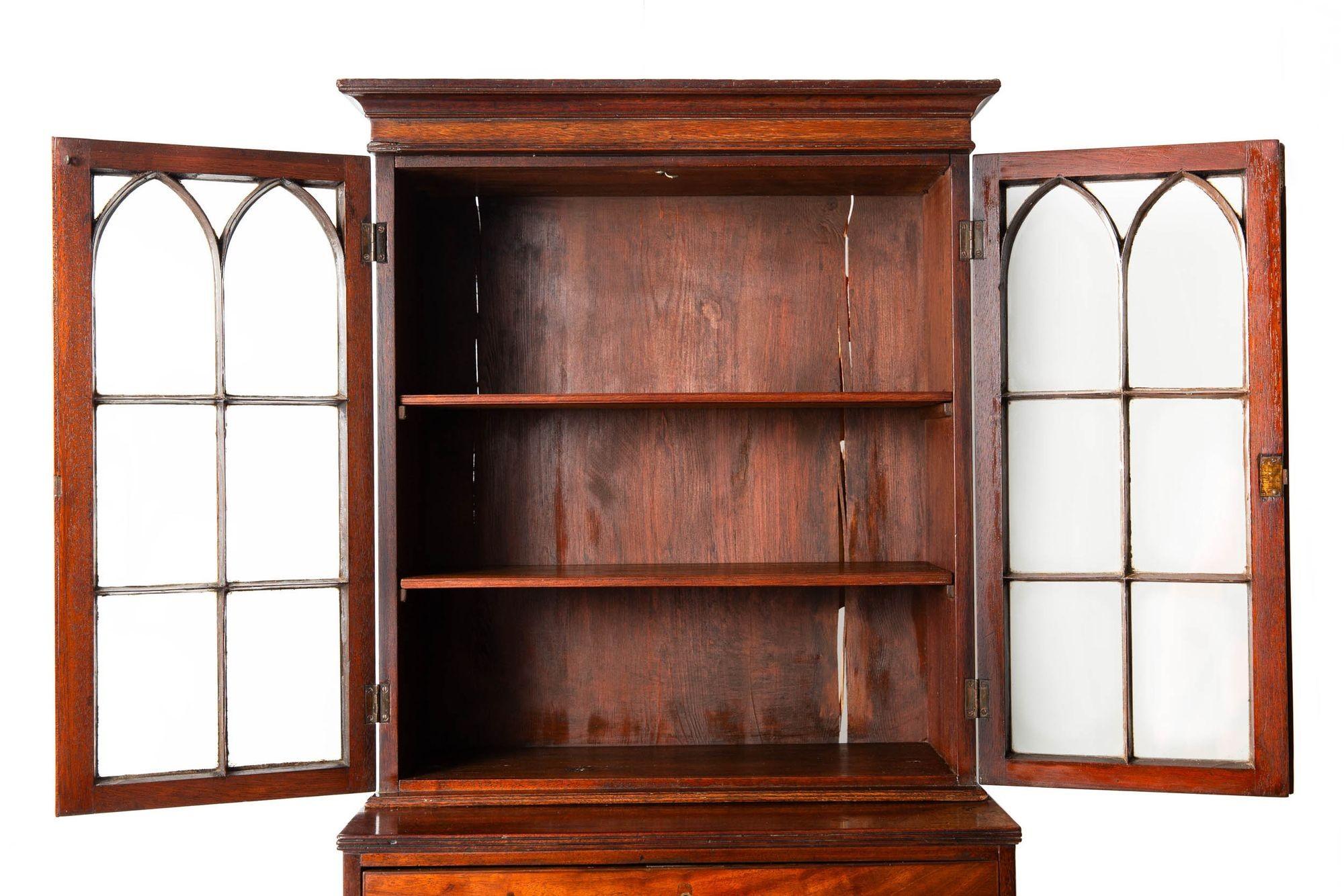 Miniature English Antique Mahogany Secretary Bookcase ca. 1800 For Sale 1