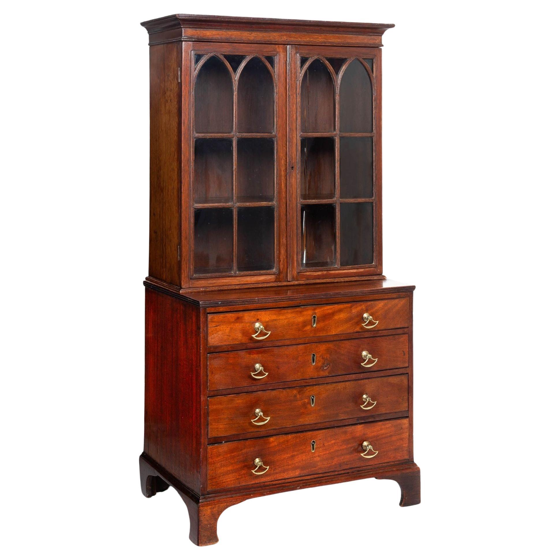 Miniature English Antique Mahogany Secretary Bookcase ca. 1800