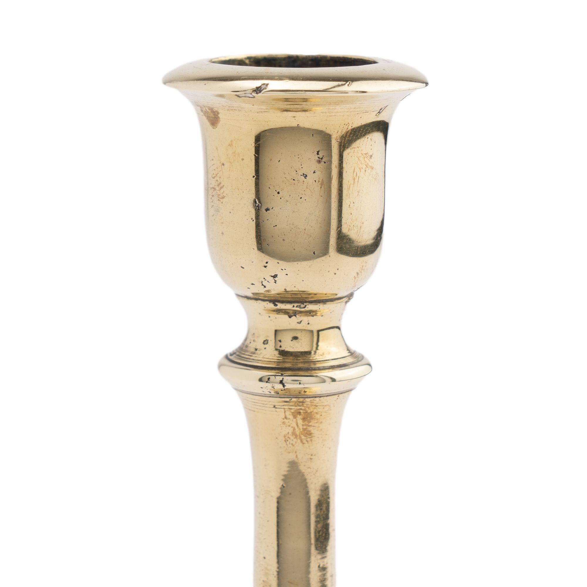 British Miniature English cast brass candlestick, 1800-20 For Sale
